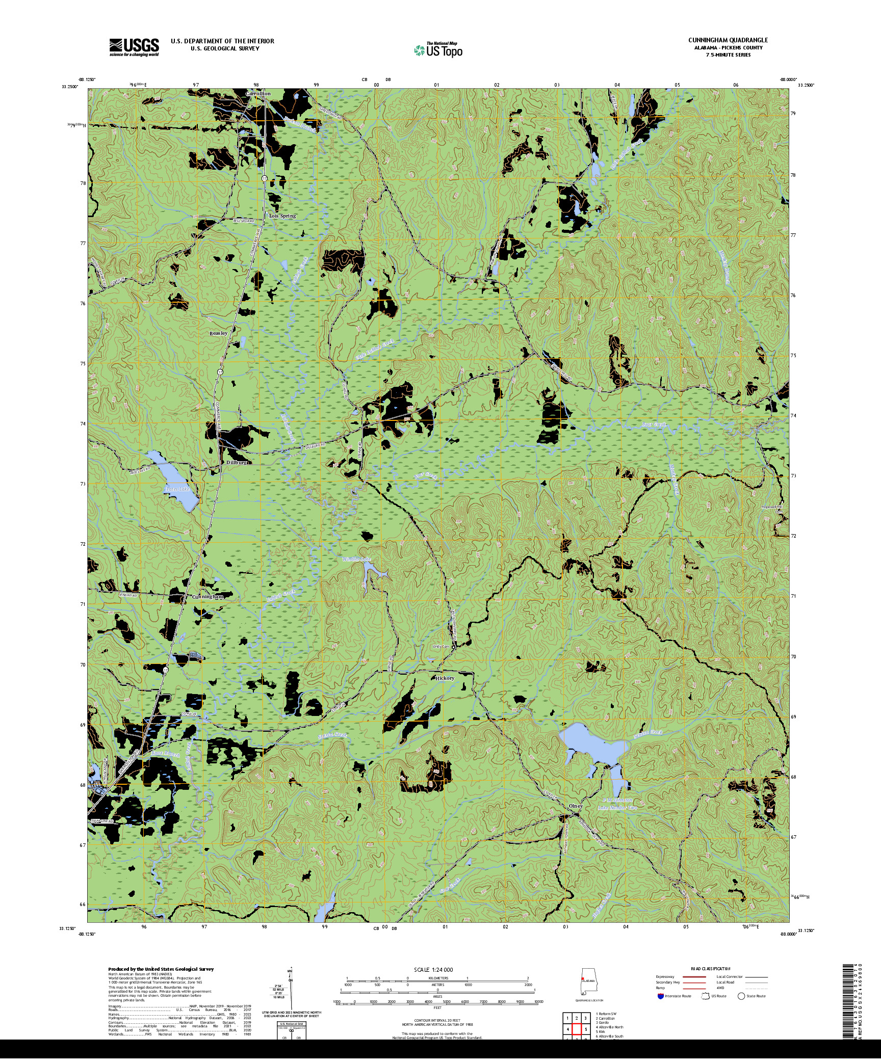 US TOPO 7.5-MINUTE MAP FOR CUNNINGHAM, AL