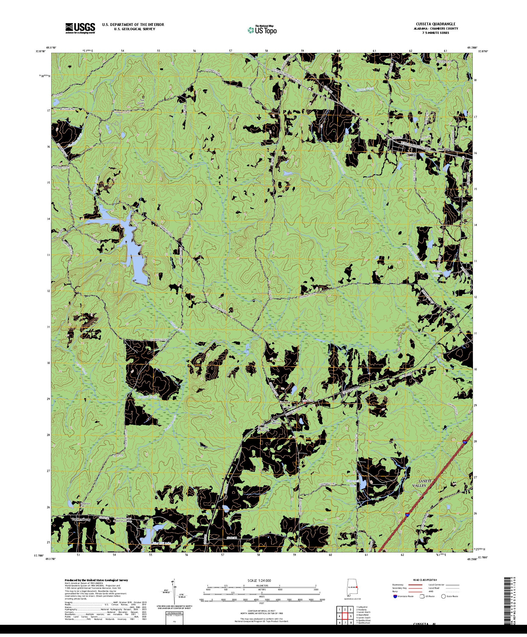 US TOPO 7.5-MINUTE MAP FOR CUSSETA, AL