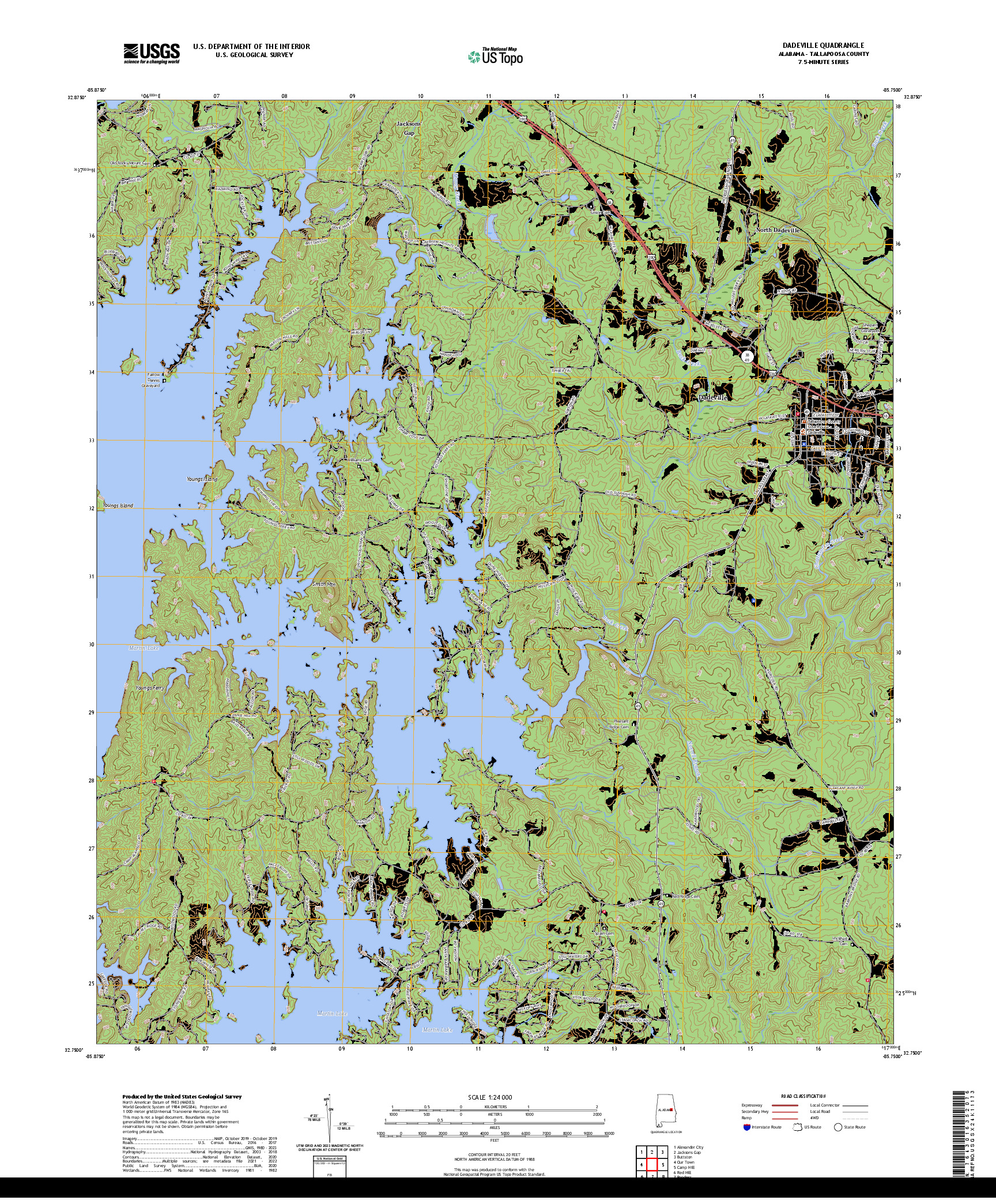 US TOPO 7.5-MINUTE MAP FOR DADEVILLE, AL