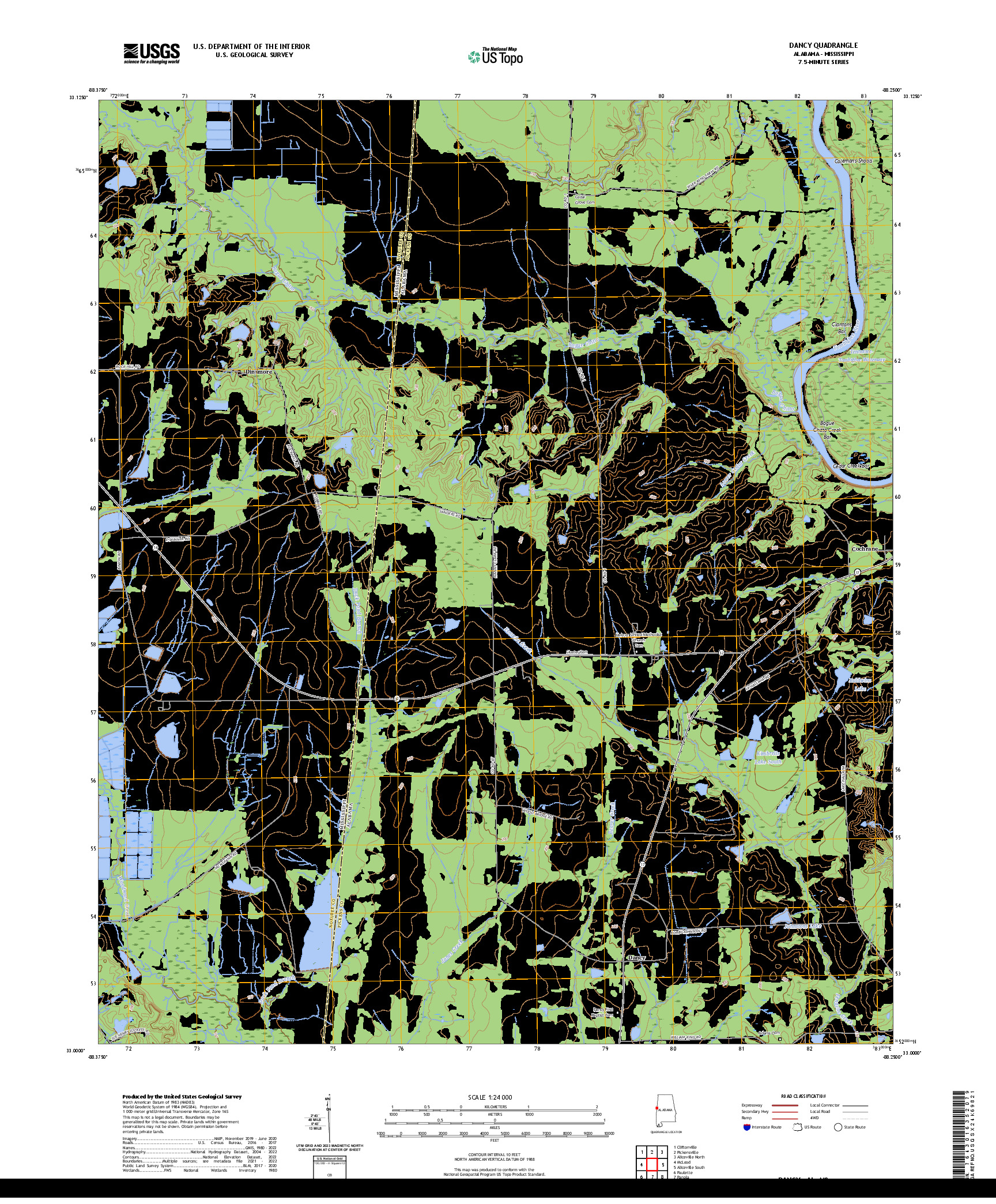 US TOPO 7.5-MINUTE MAP FOR DANCY, AL,MS