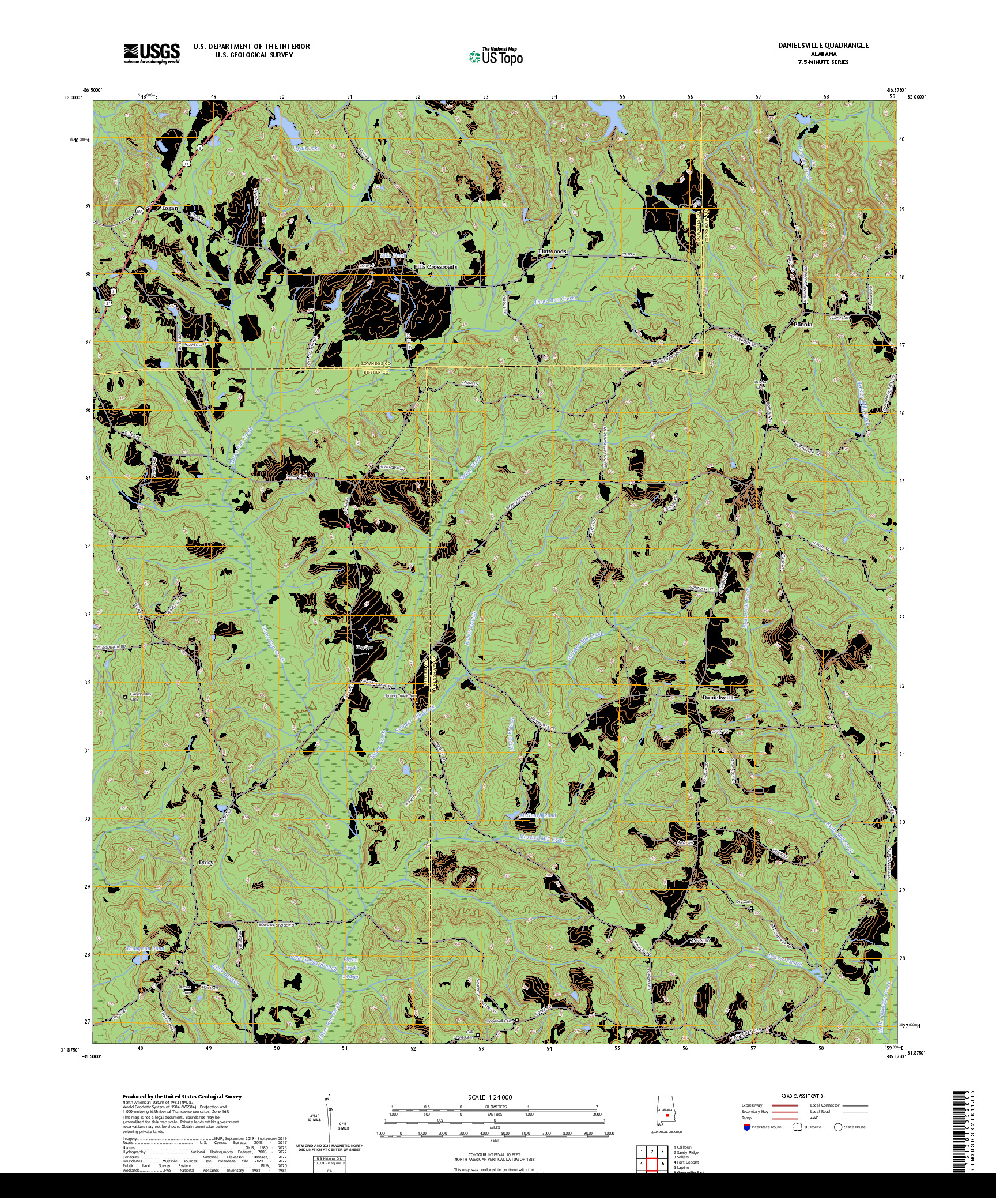 US TOPO 7.5-MINUTE MAP FOR DANIELSVILLE, AL