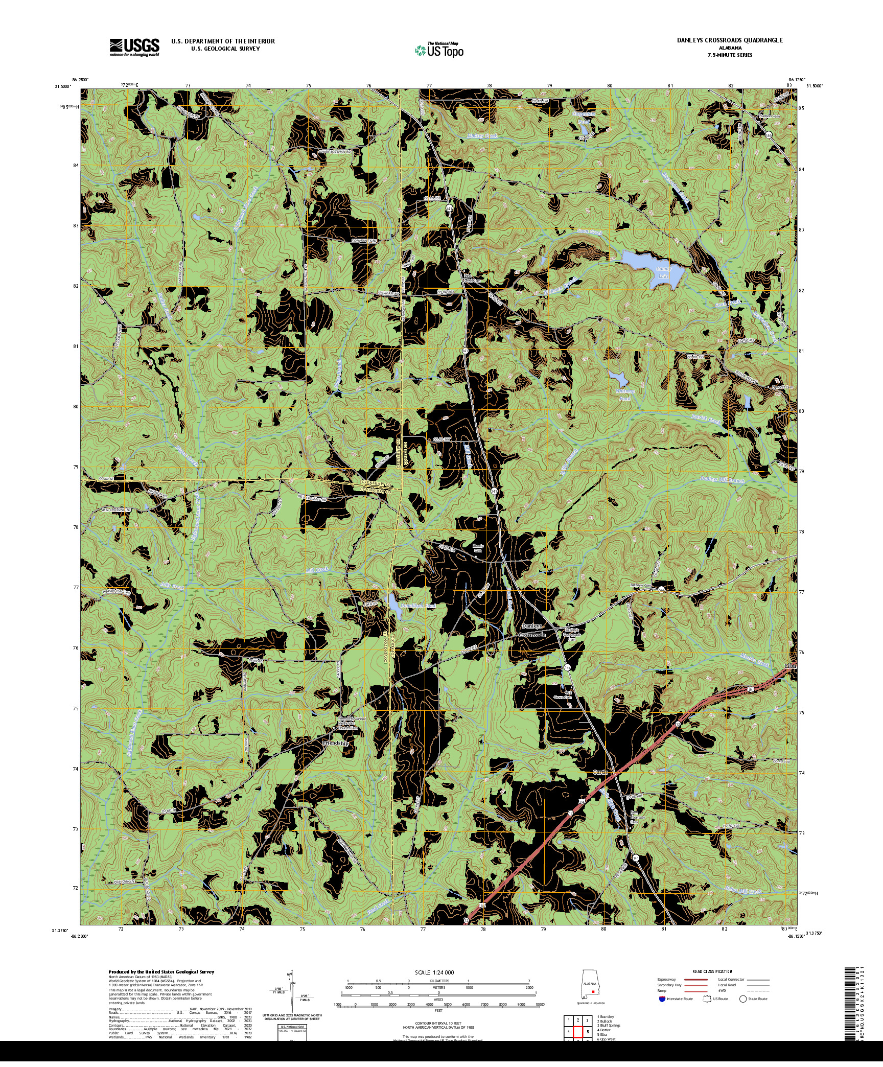 US TOPO 7.5-MINUTE MAP FOR DANLEYS CROSSROADS, AL