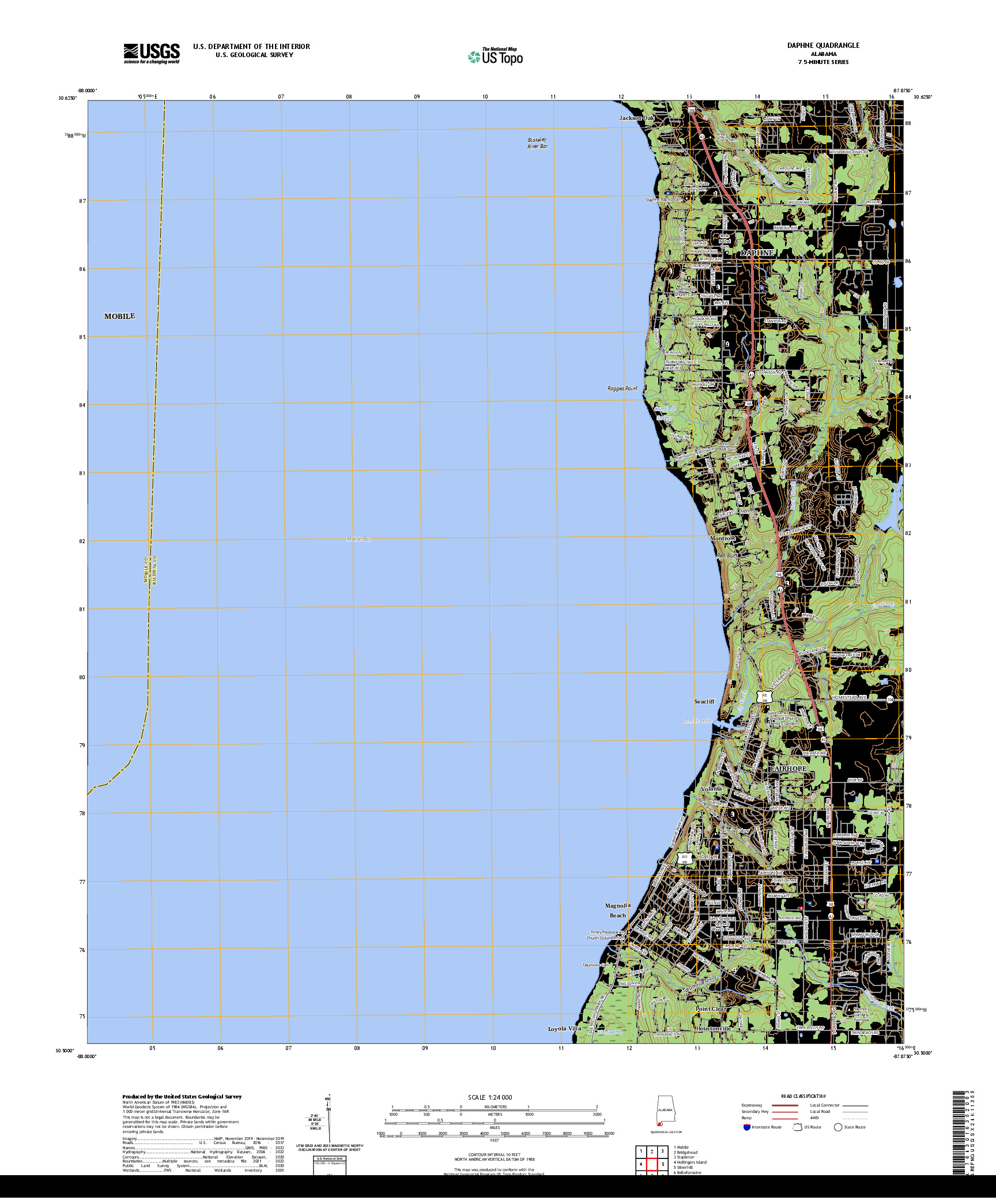 US TOPO 7.5-MINUTE MAP FOR DAPHNE, AL