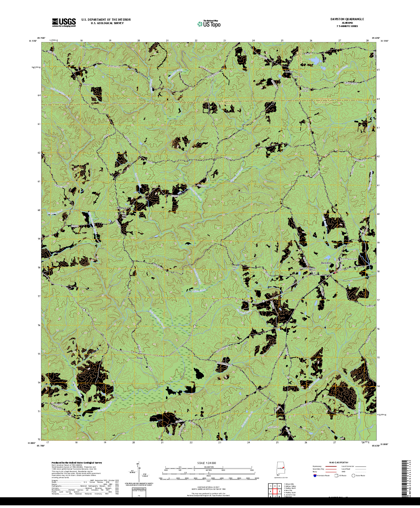 US TOPO 7.5-MINUTE MAP FOR DAVISTON, AL