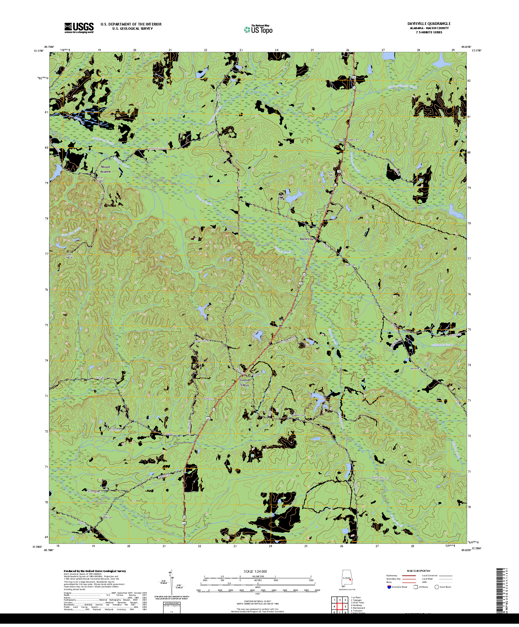 US TOPO 7.5-MINUTE MAP FOR DAVISVILLE, AL