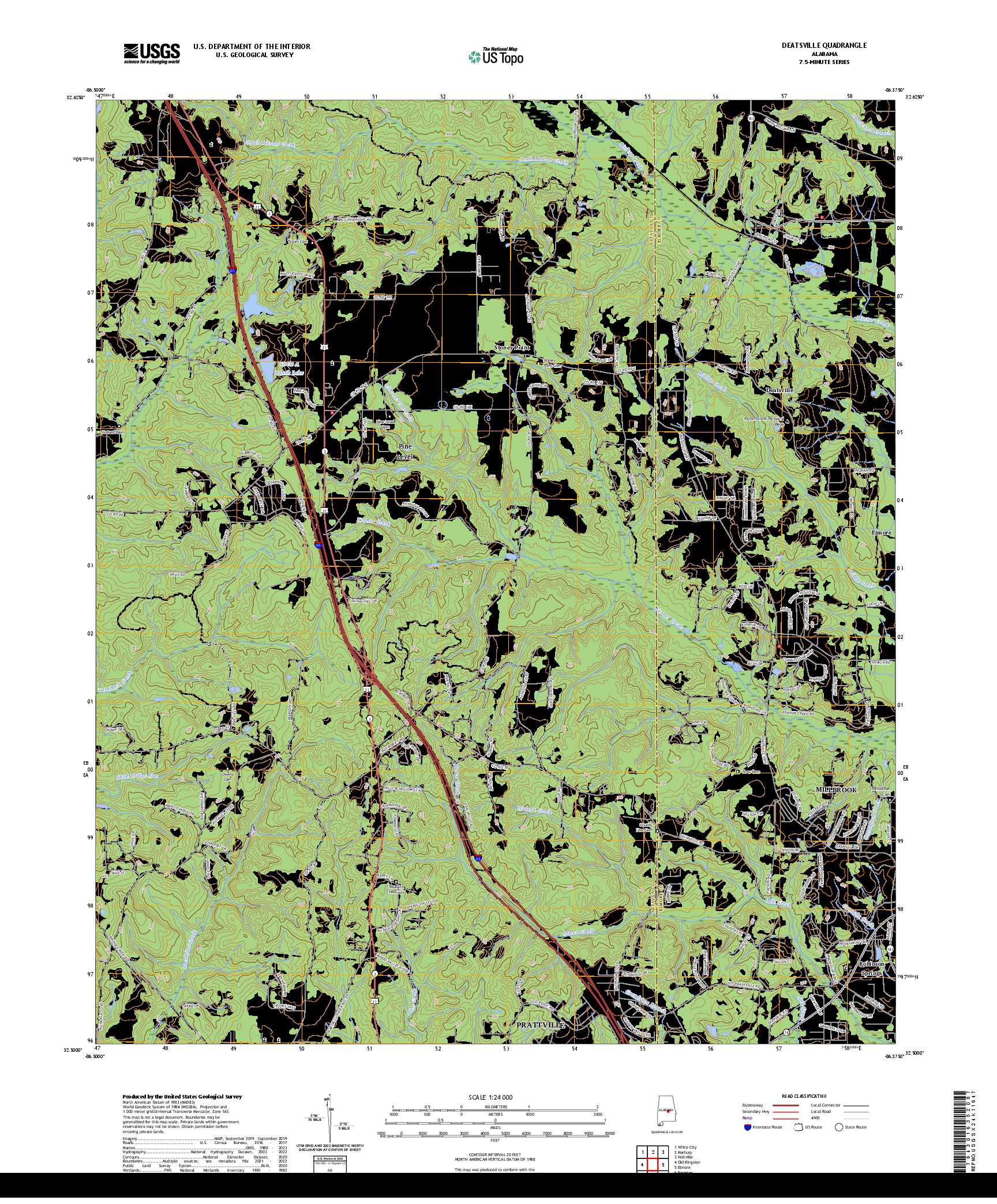 US TOPO 7.5-MINUTE MAP FOR DEATSVILLE, AL
