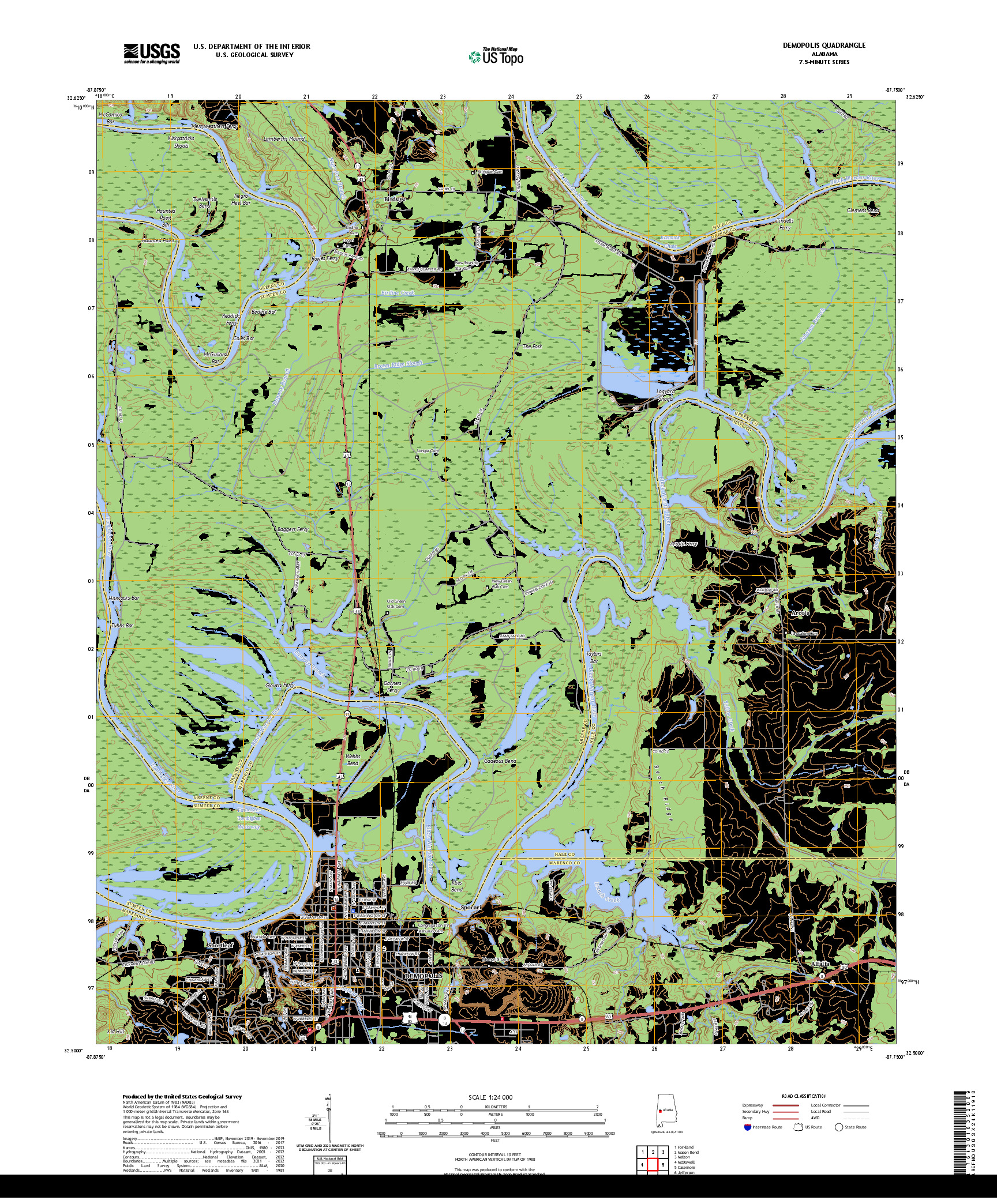 US TOPO 7.5-MINUTE MAP FOR DEMOPOLIS, AL
