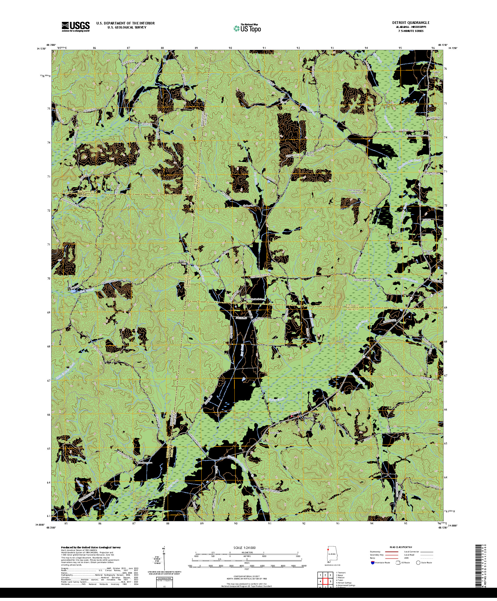 US TOPO 7.5-MINUTE MAP FOR DETROIT, AL,MS