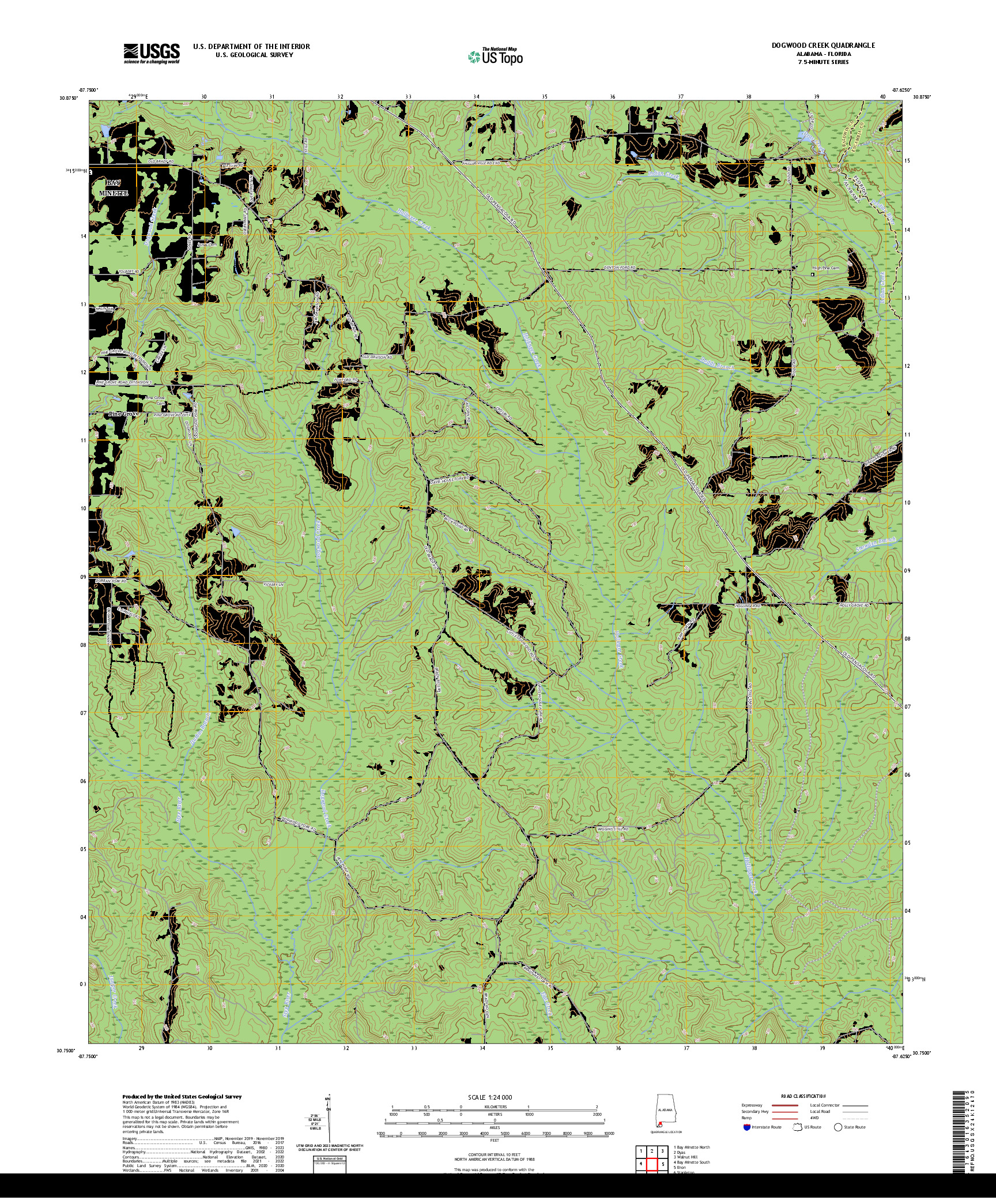 US TOPO 7.5-MINUTE MAP FOR DOGWOOD CREEK, AL,FL