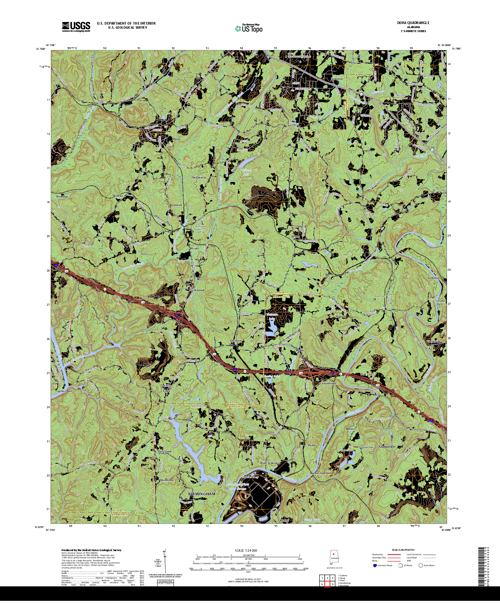 US TOPO 7.5-MINUTE MAP FOR DORA, AL