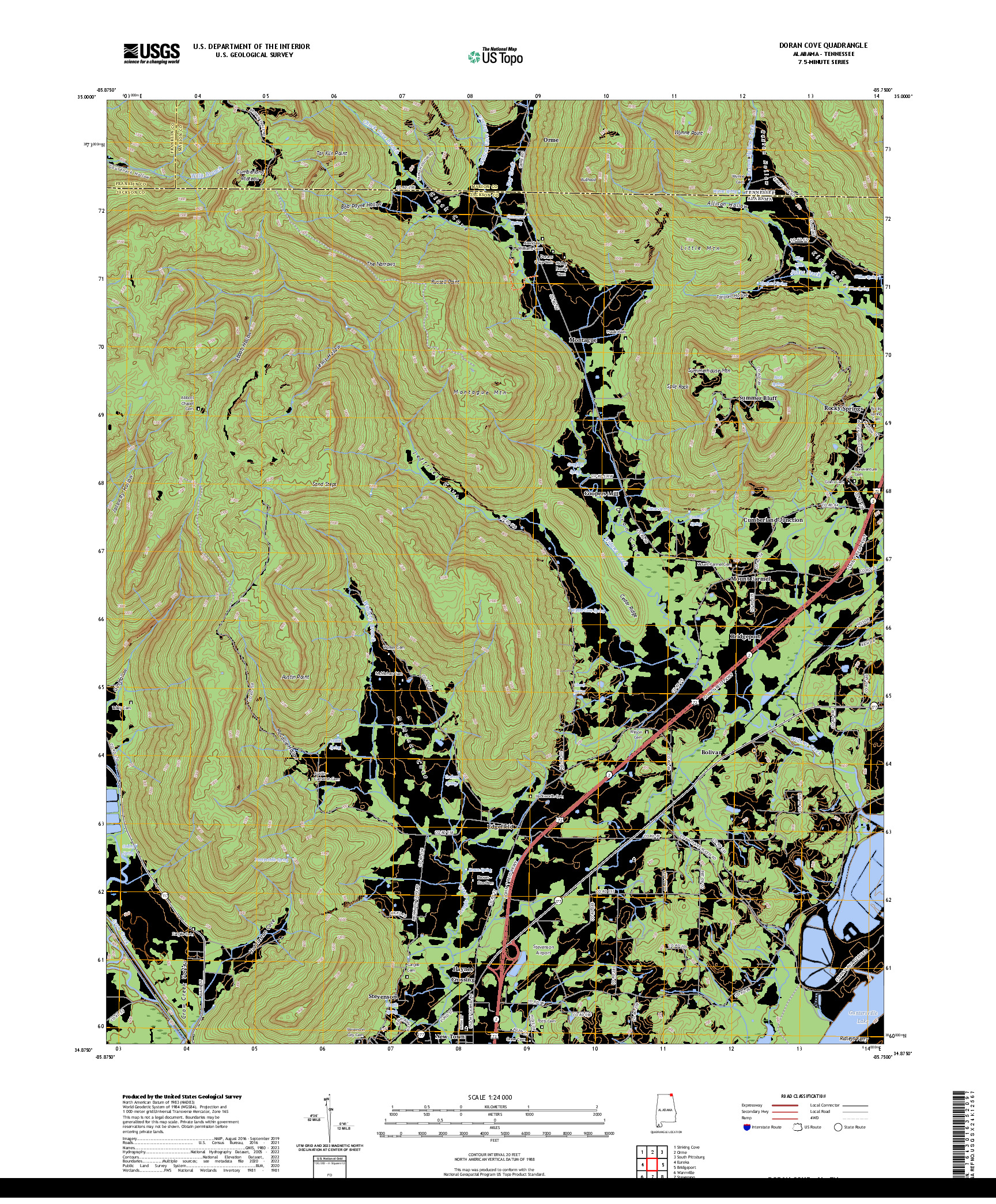 US TOPO 7.5-MINUTE MAP FOR DORAN COVE, AL,TN