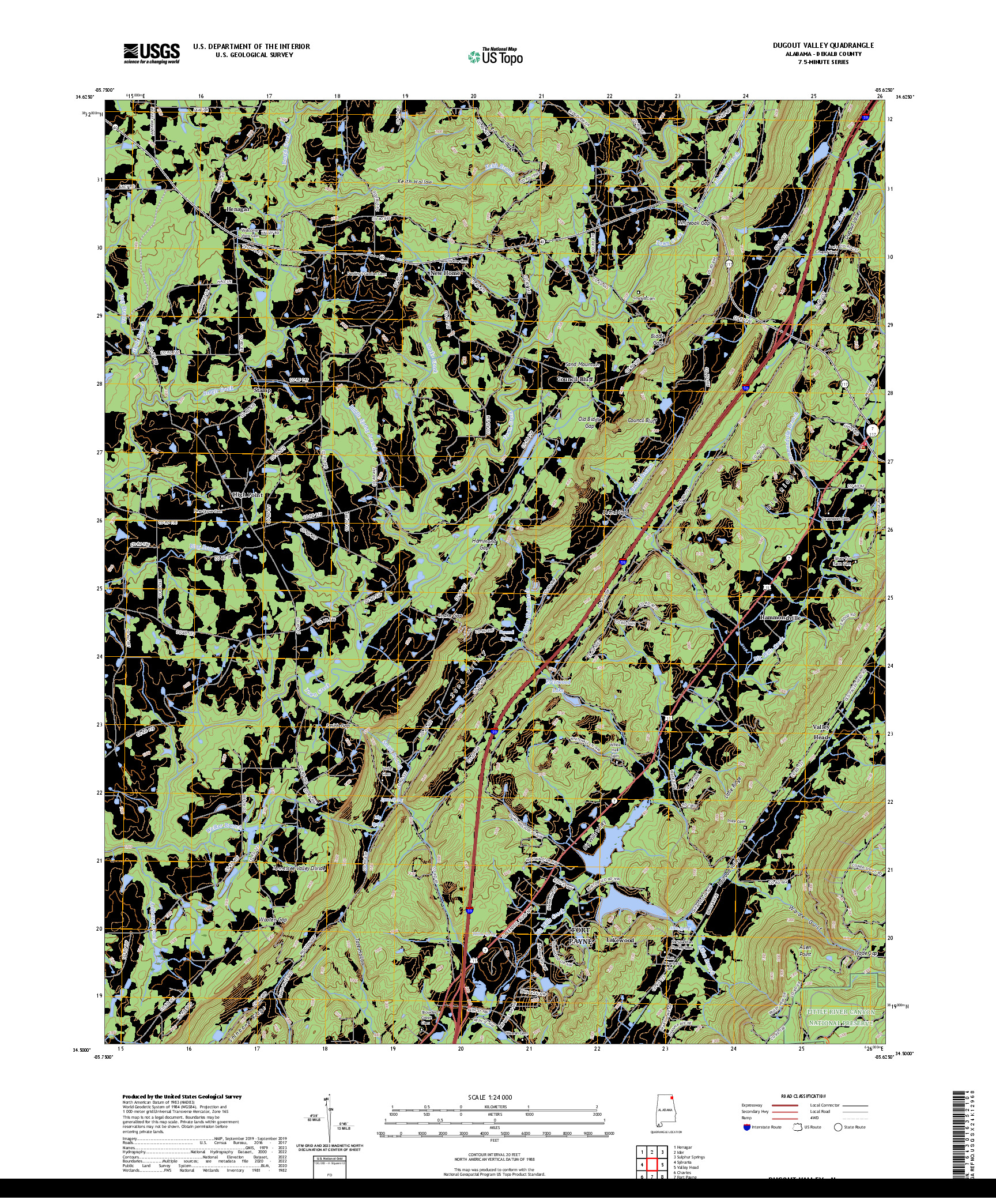 US TOPO 7.5-MINUTE MAP FOR DUGOUT VALLEY, AL