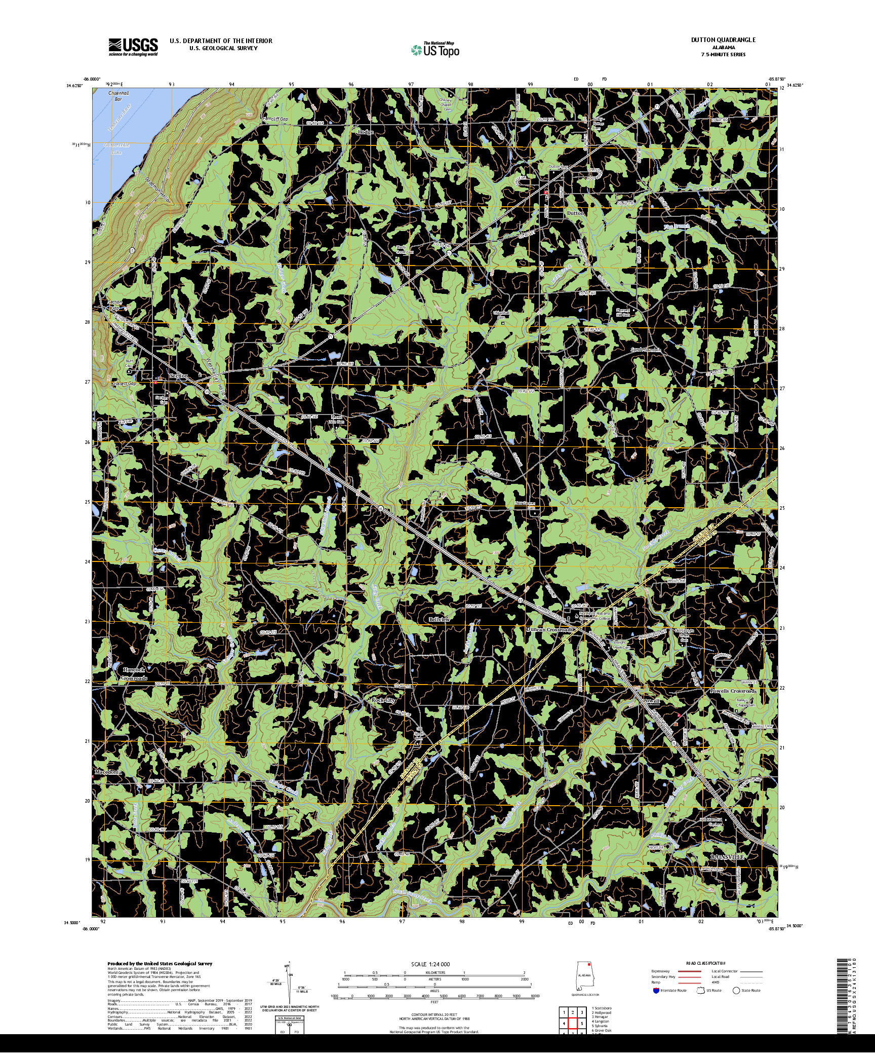 US TOPO 7.5-MINUTE MAP FOR DUTTON, AL
