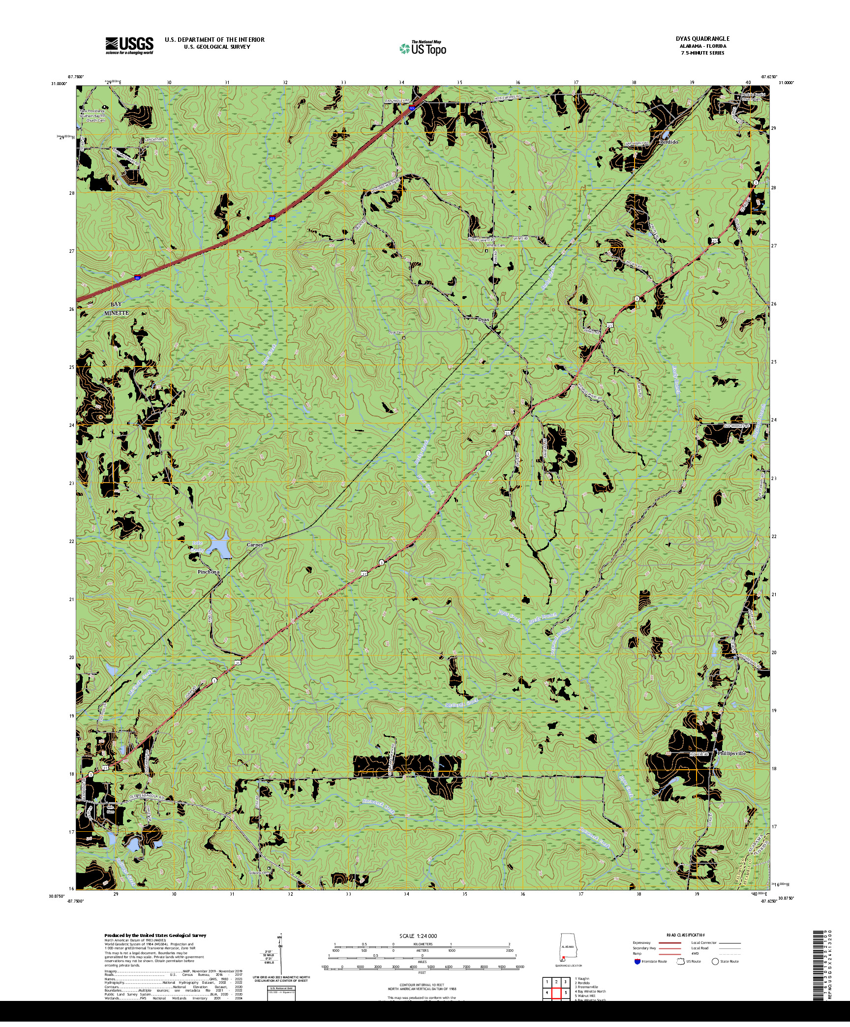 US TOPO 7.5-MINUTE MAP FOR DYAS, AL,FL