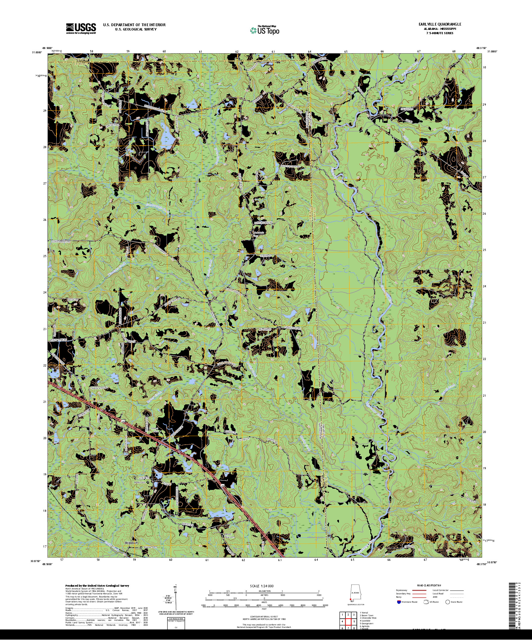 US TOPO 7.5-MINUTE MAP FOR EARLVILLE, AL,MS
