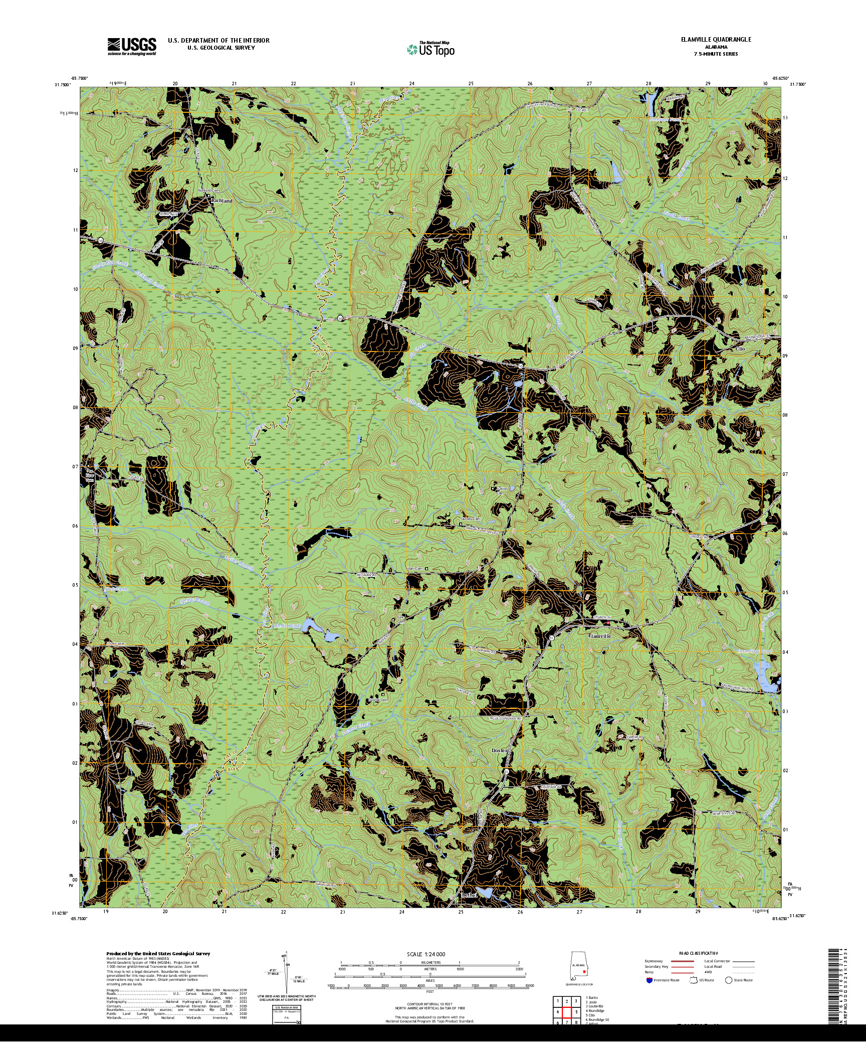 US TOPO 7.5-MINUTE MAP FOR ELAMVILLE, AL