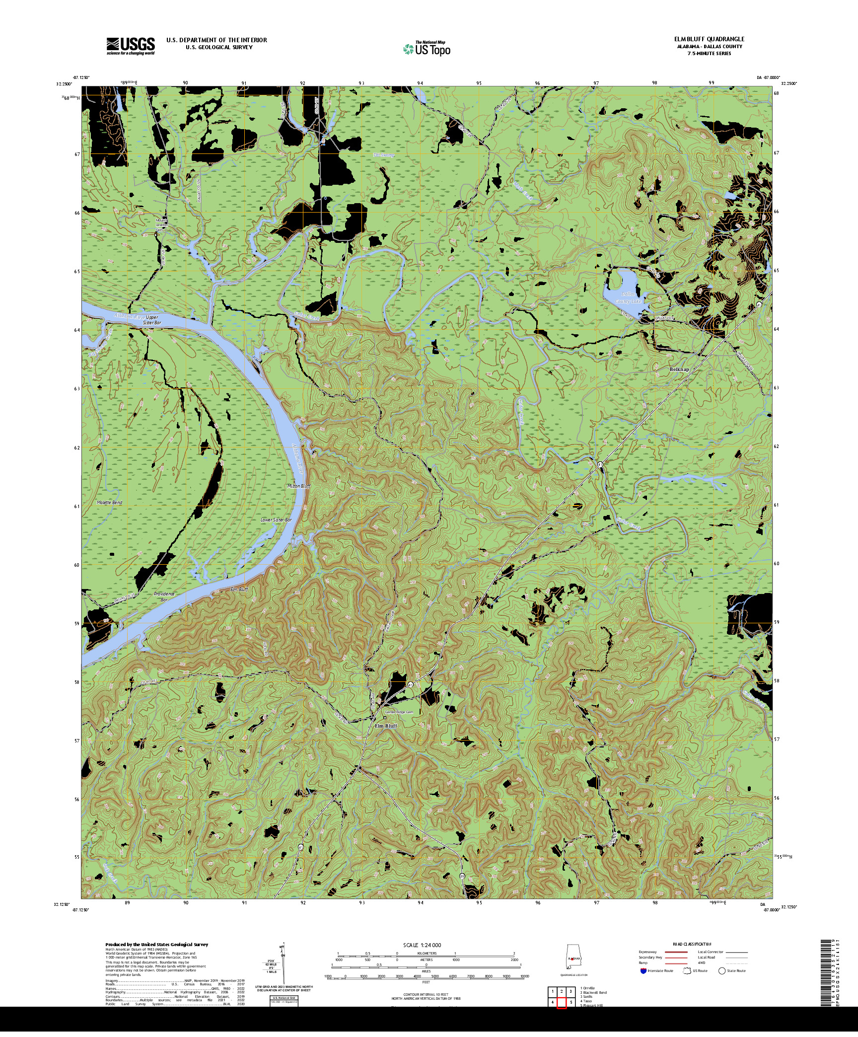 US TOPO 7.5-MINUTE MAP FOR ELM BLUFF, AL