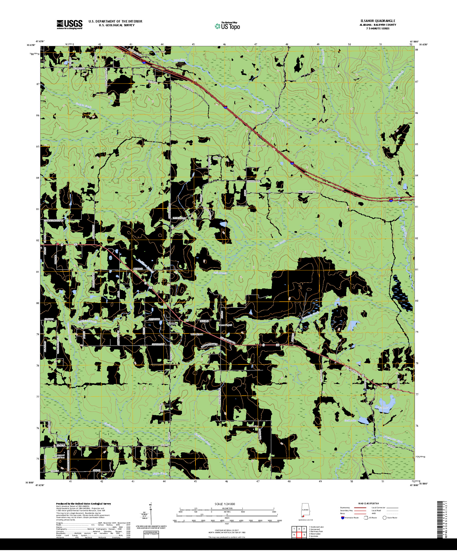US TOPO 7.5-MINUTE MAP FOR ELSANOR, AL