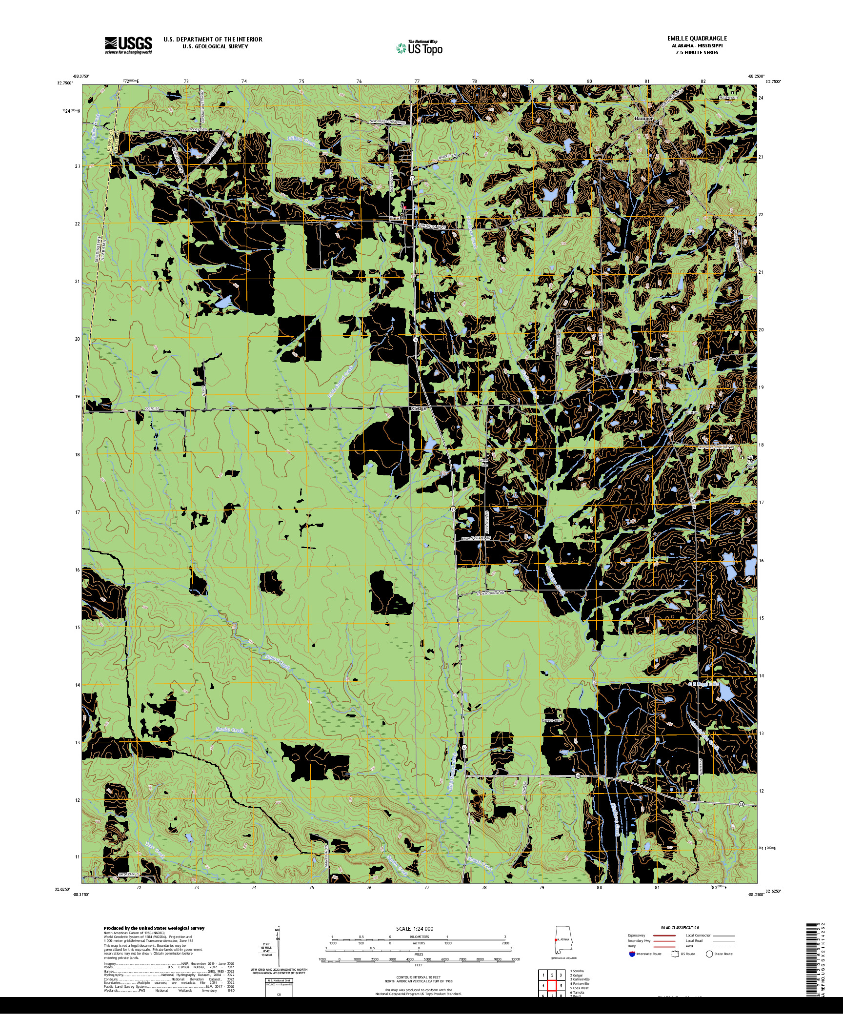 US TOPO 7.5-MINUTE MAP FOR EMELLE, AL,MS
