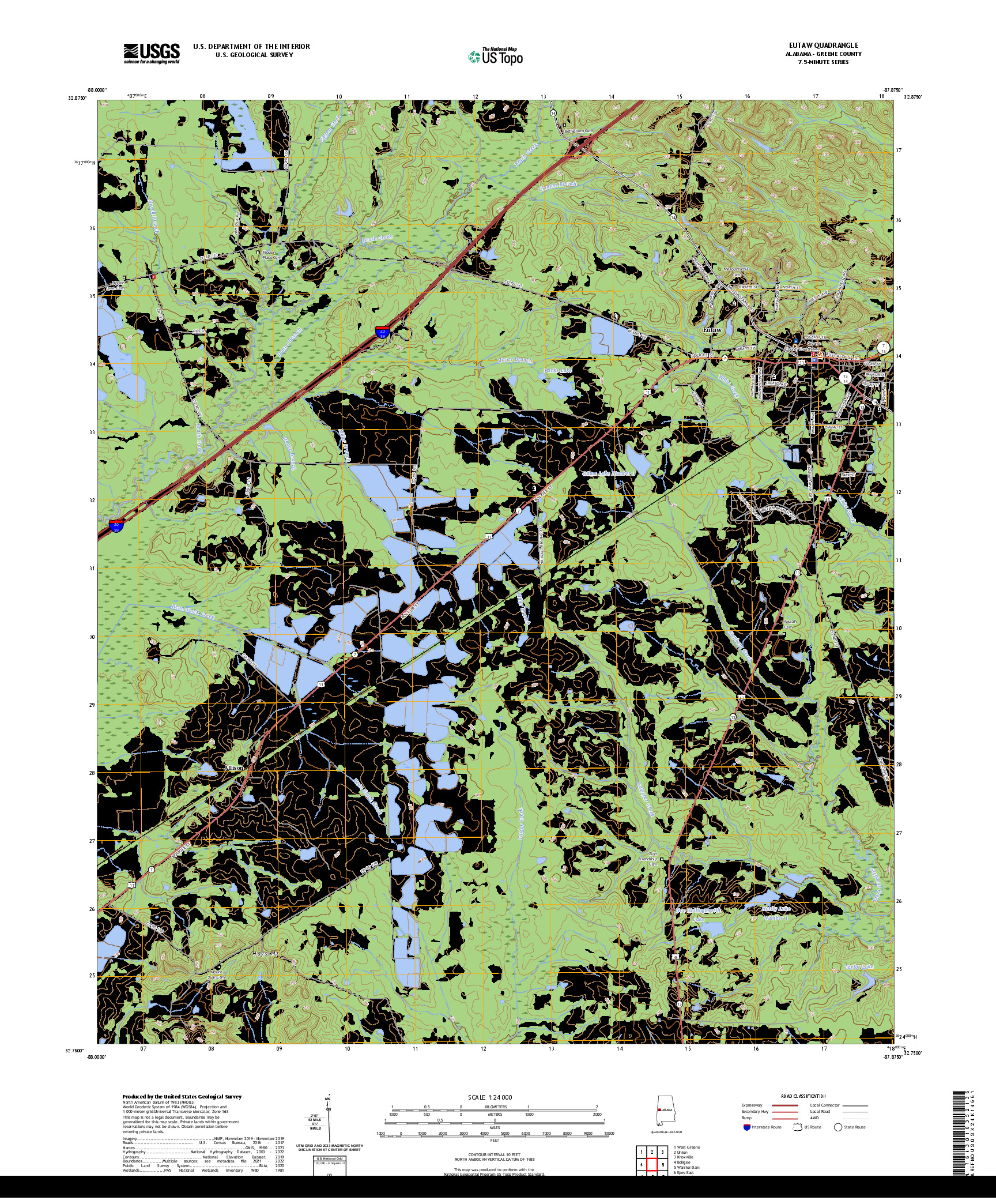 US TOPO 7.5-MINUTE MAP FOR EUTAW, AL