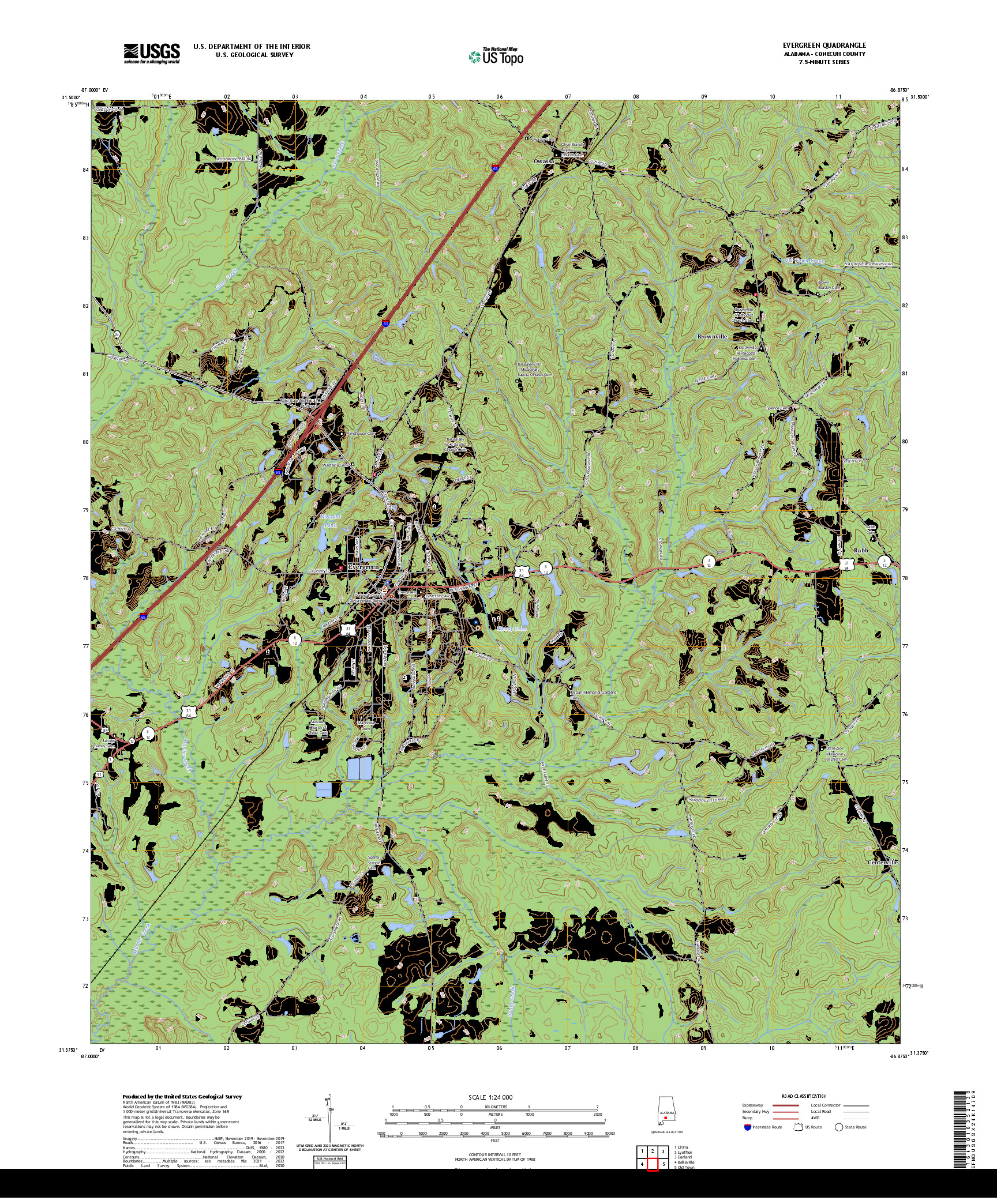 US TOPO 7.5-MINUTE MAP FOR EVERGREEN, AL