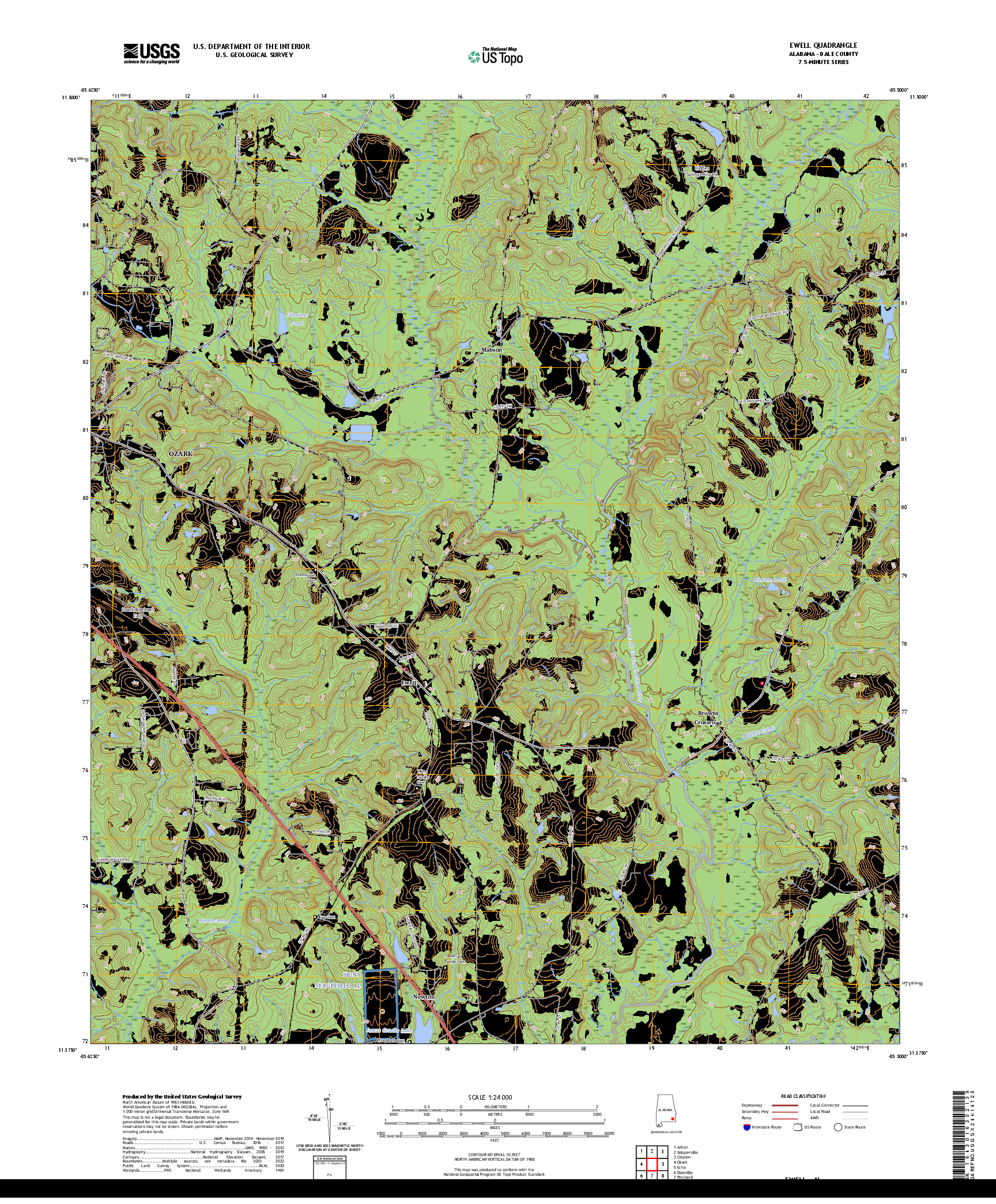 US TOPO 7.5-MINUTE MAP FOR EWELL, AL