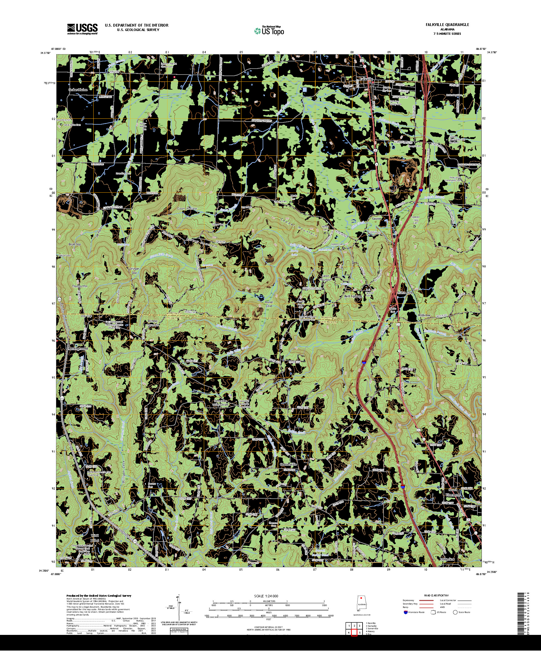 US TOPO 7.5-MINUTE MAP FOR FALKVILLE, AL