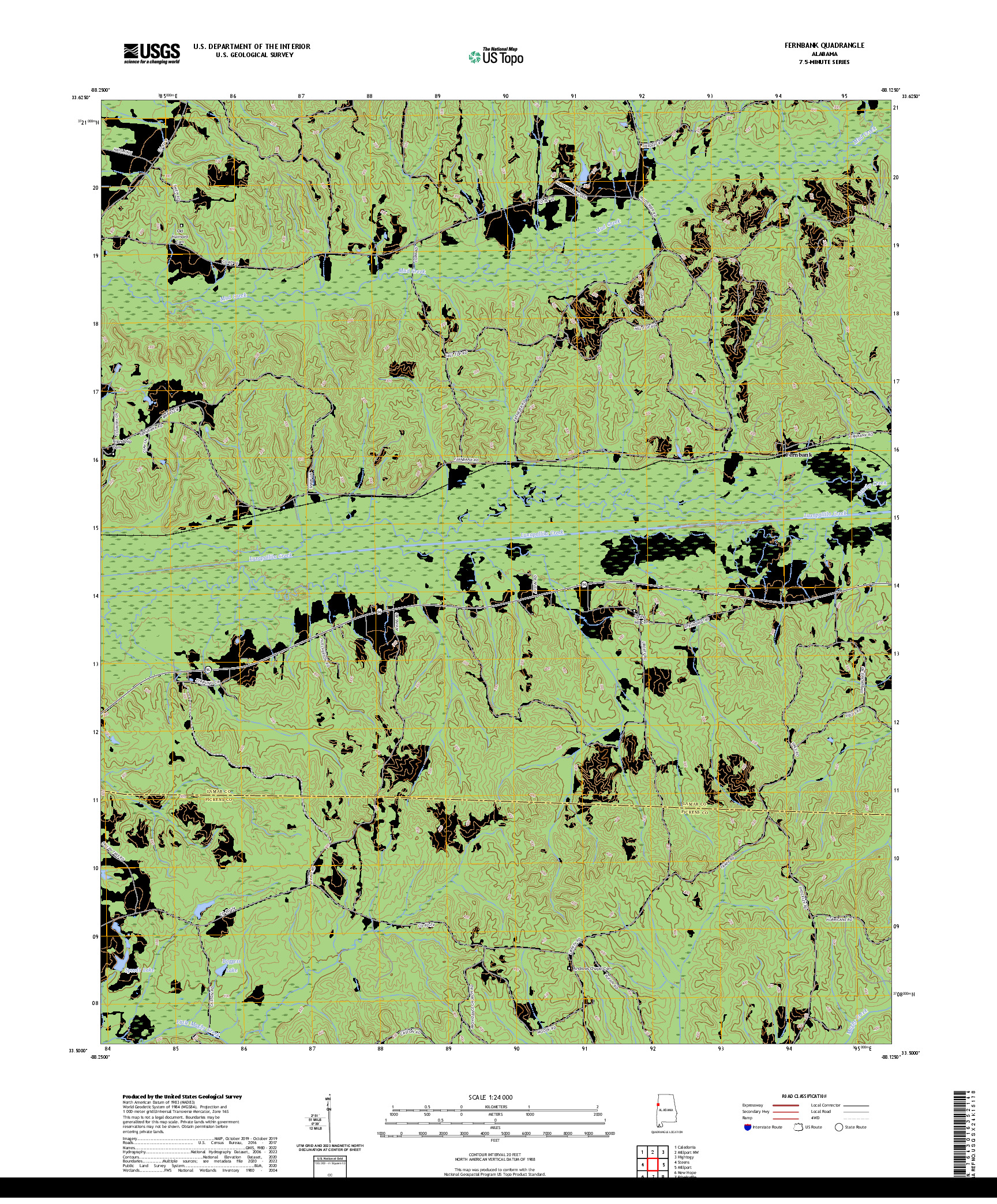 US TOPO 7.5-MINUTE MAP FOR FERNBANK, AL