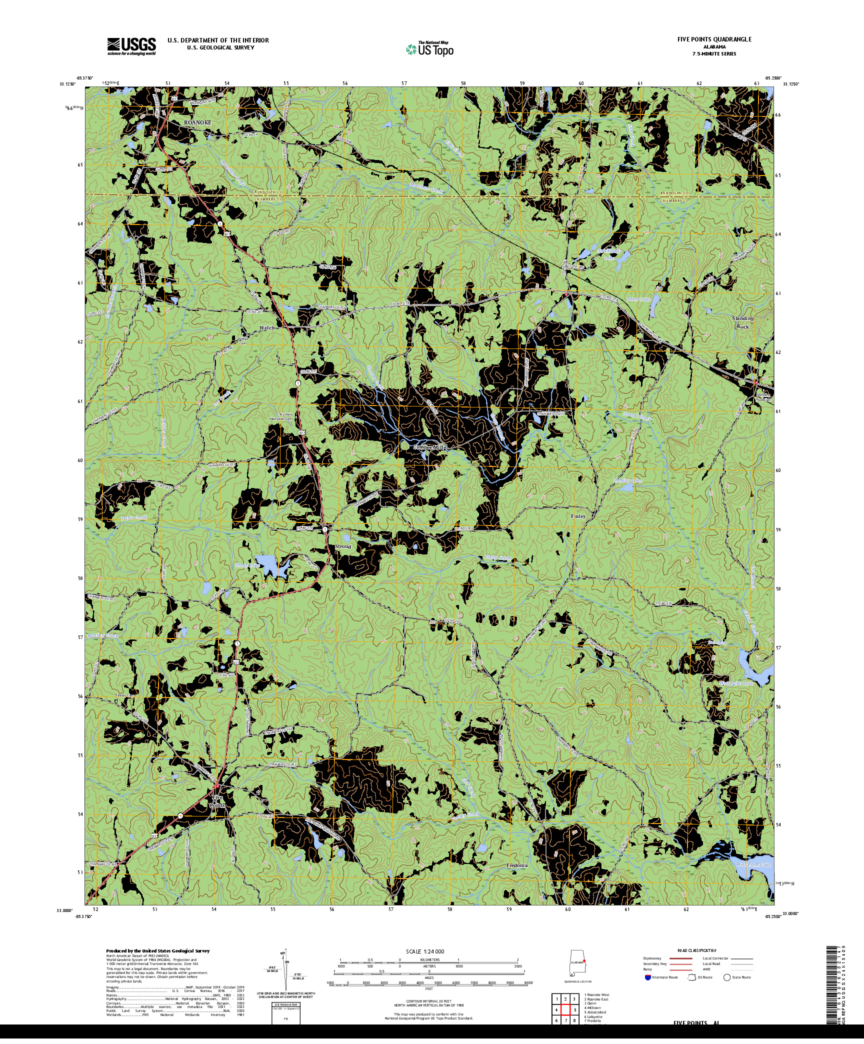 US TOPO 7.5-MINUTE MAP FOR FIVE POINTS, AL