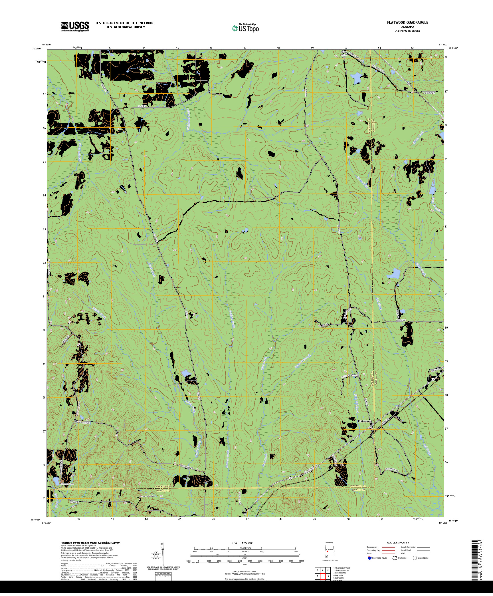 US TOPO 7.5-MINUTE MAP FOR FLATWOOD, AL