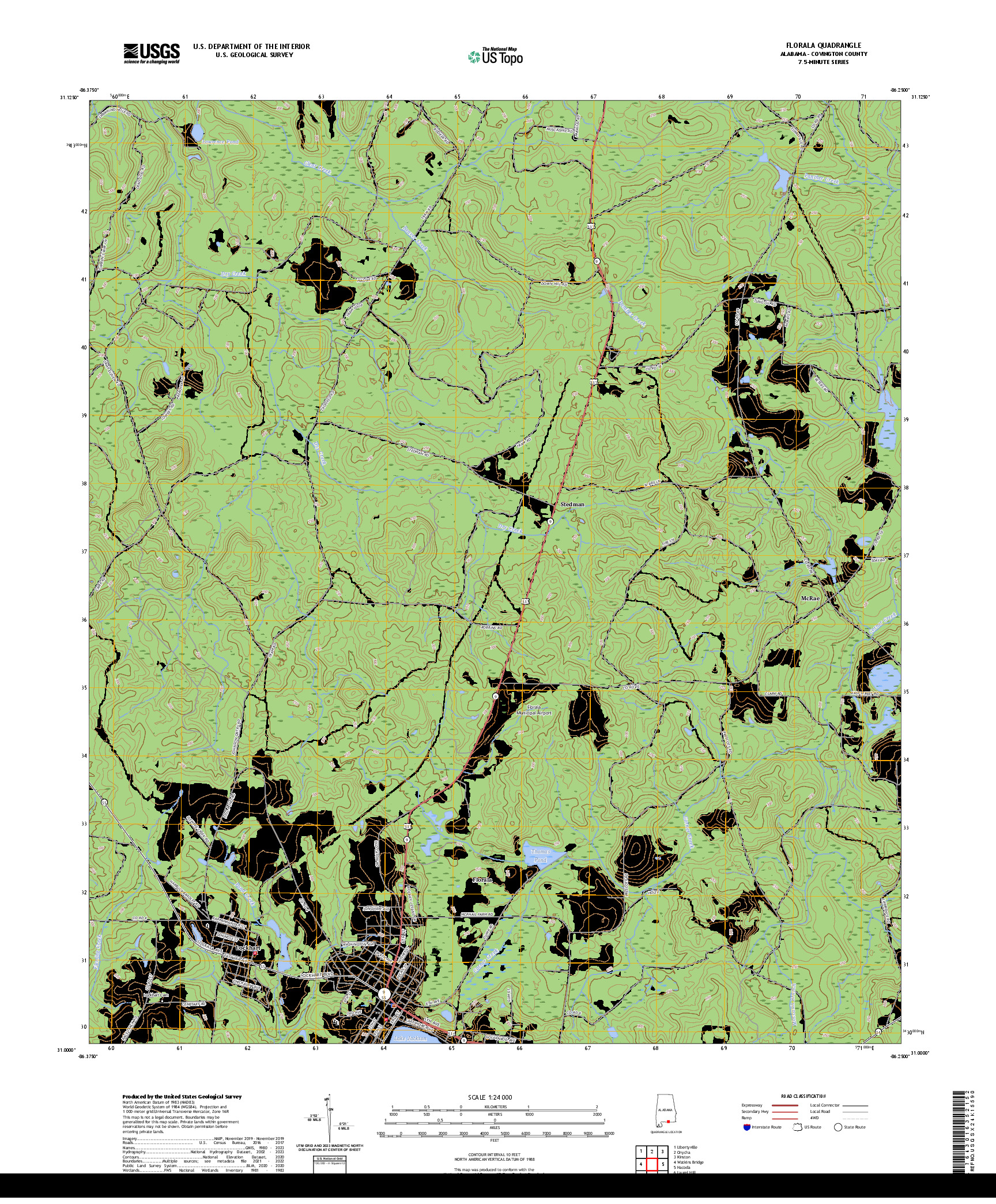 US TOPO 7.5-MINUTE MAP FOR FLORALA, AL