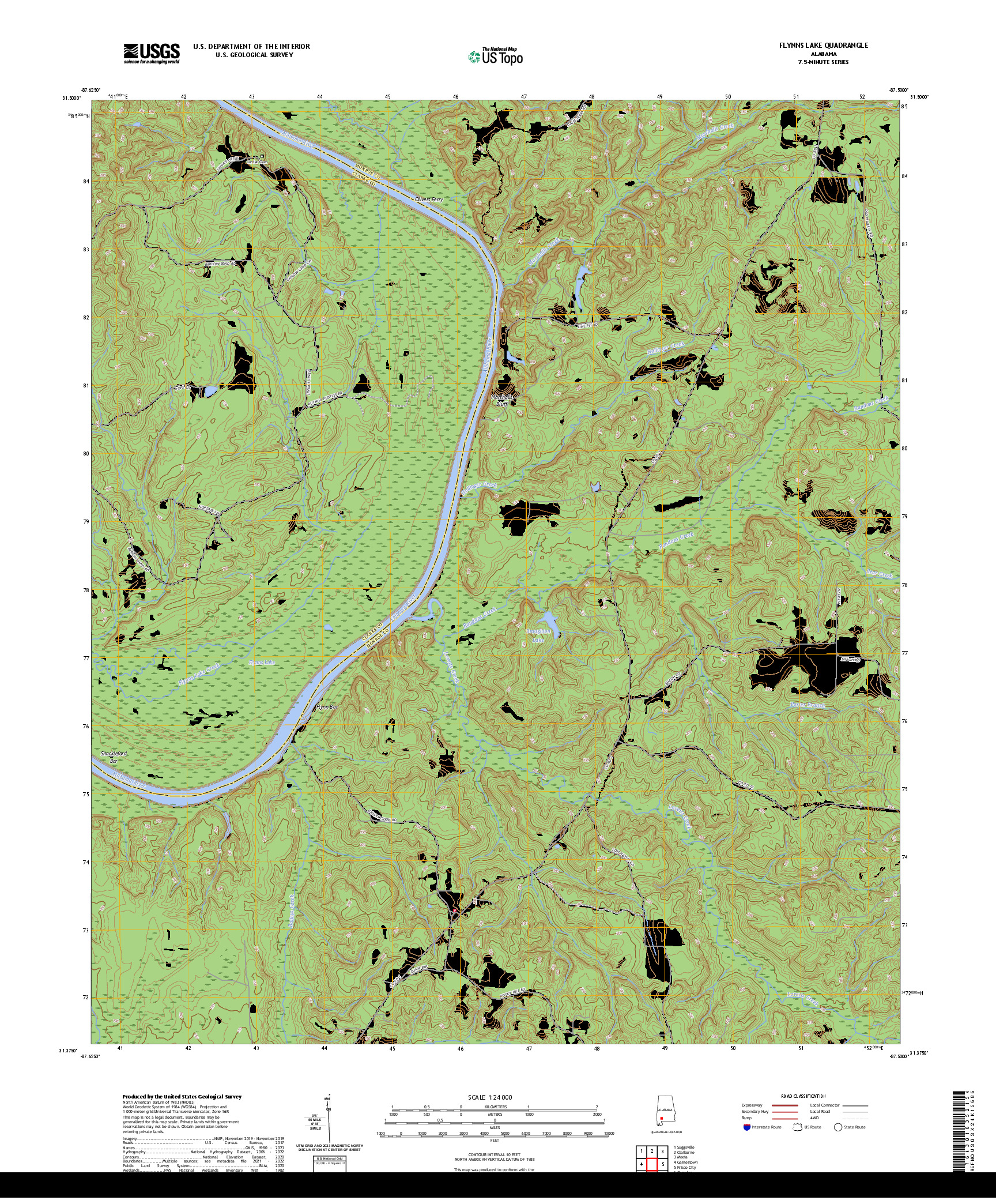 US TOPO 7.5-MINUTE MAP FOR FLYNNS LAKE, AL