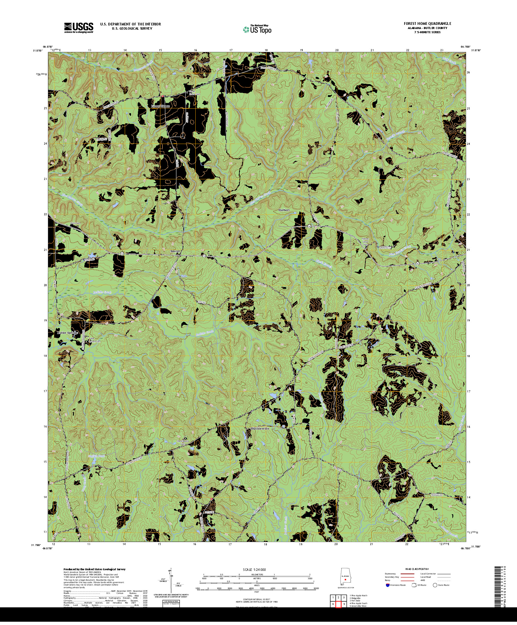 US TOPO 7.5-MINUTE MAP FOR FOREST HOME, AL