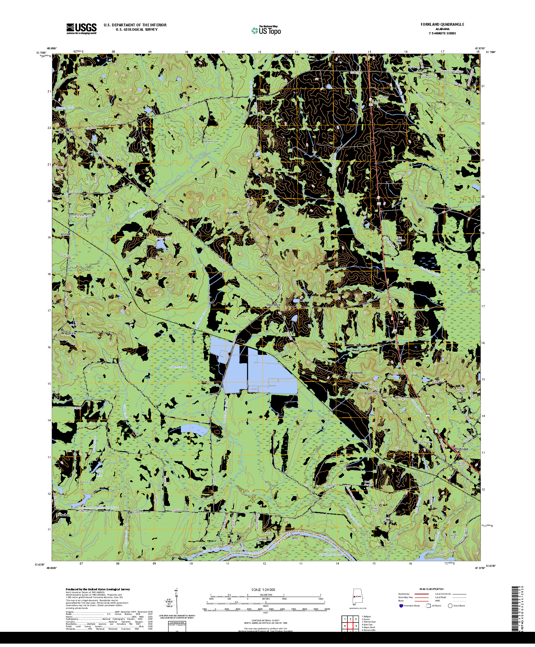 US TOPO 7.5-MINUTE MAP FOR FORKLAND, AL