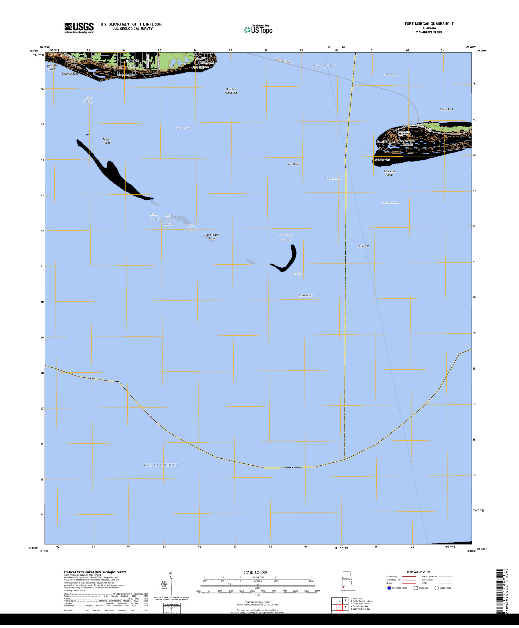 US TOPO 7.5-MINUTE MAP FOR FORT MORGAN, AL