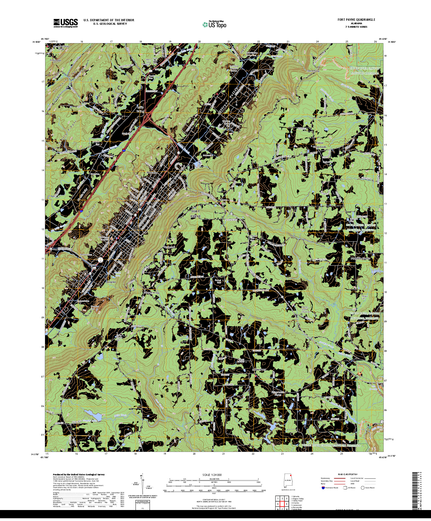US TOPO 7.5-MINUTE MAP FOR FORT PAYNE, AL