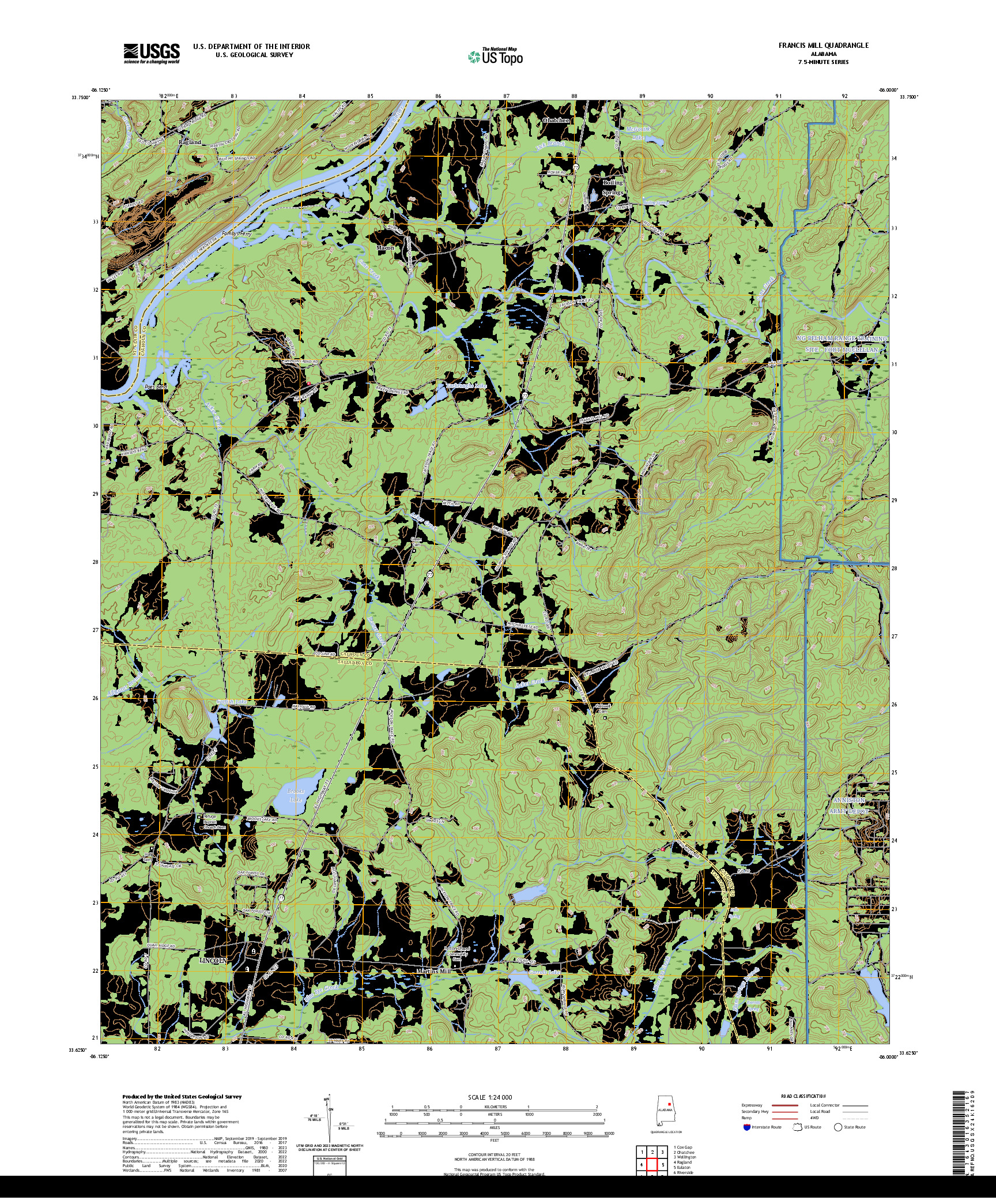 US TOPO 7.5-MINUTE MAP FOR FRANCIS MILL, AL