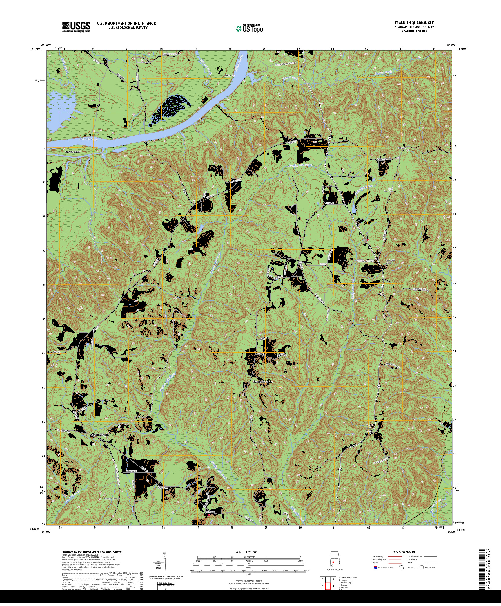 US TOPO 7.5-MINUTE MAP FOR FRANKLIN, AL