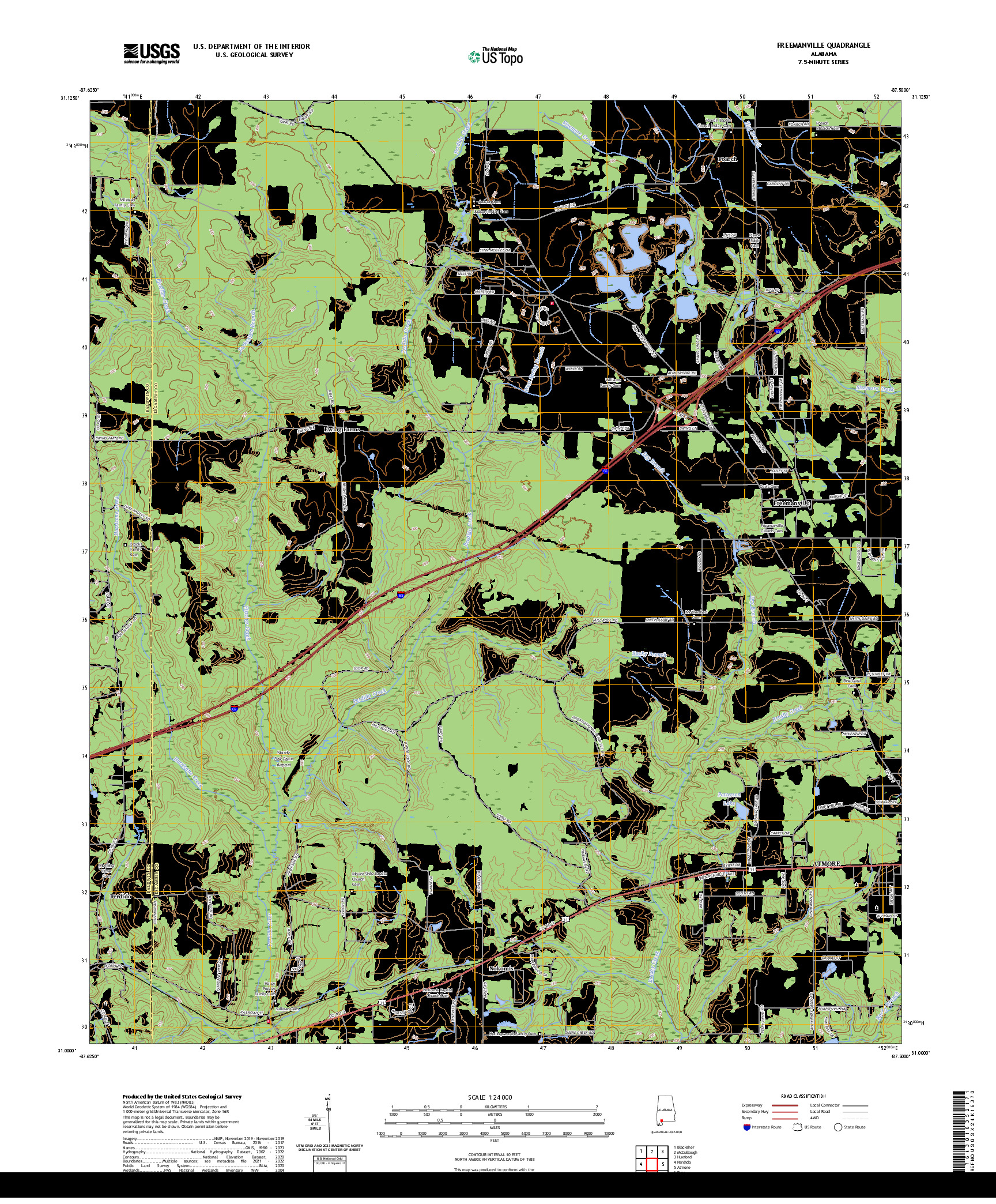 US TOPO 7.5-MINUTE MAP FOR FREEMANVILLE, AL