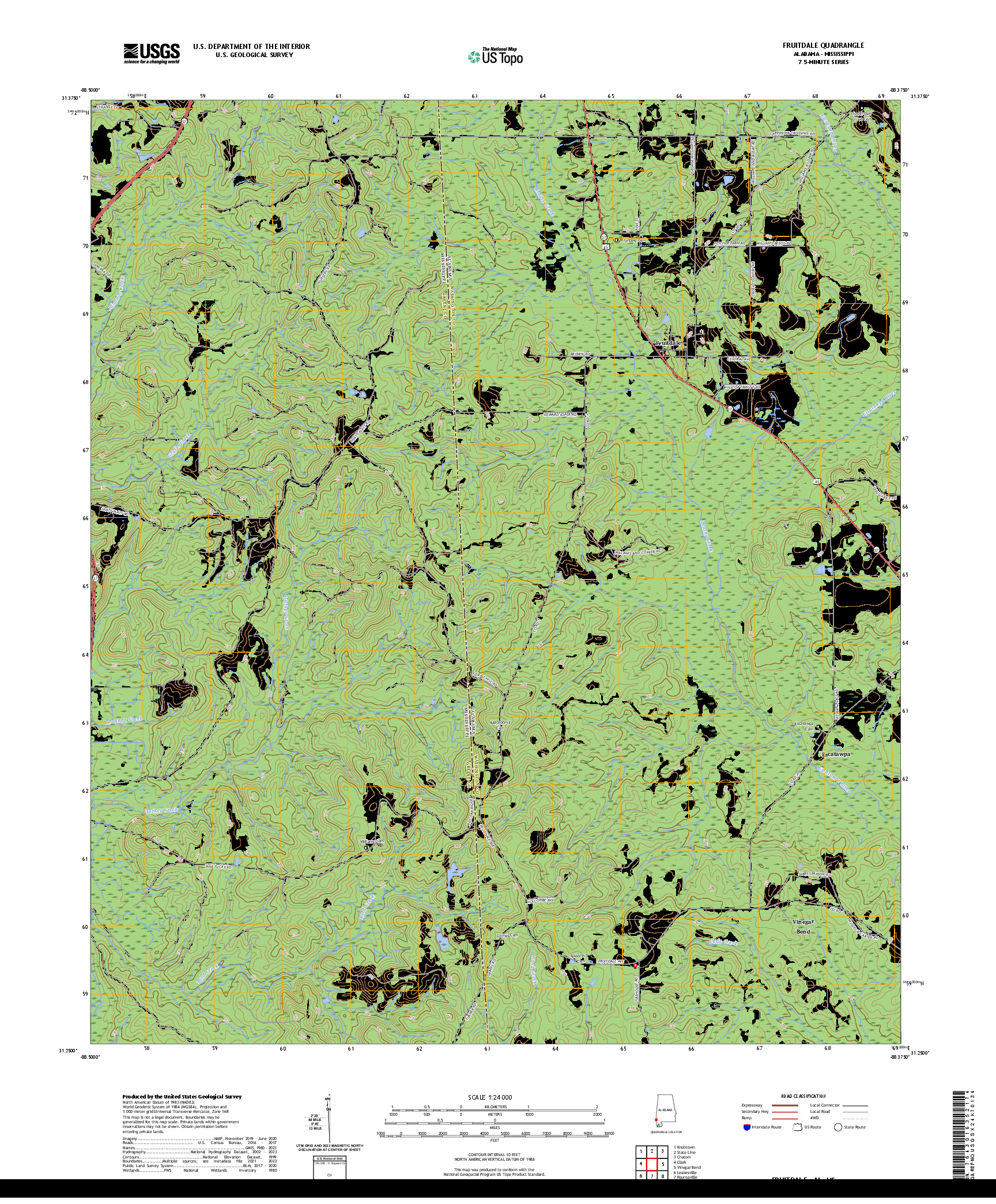 US TOPO 7.5-MINUTE MAP FOR FRUITDALE, AL,MS