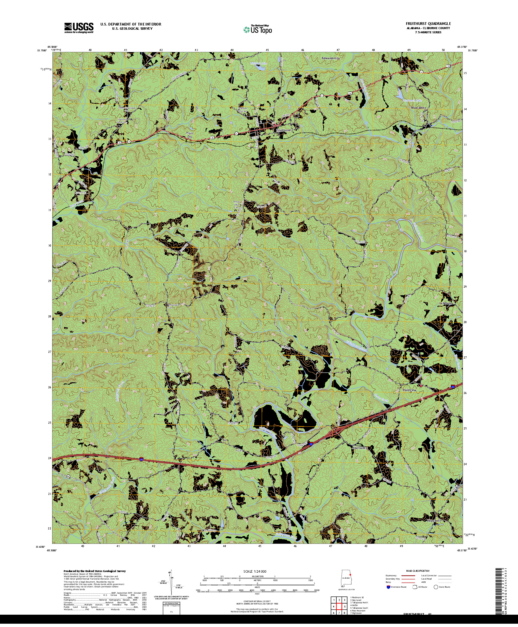 US TOPO 7.5-MINUTE MAP FOR FRUITHURST, AL