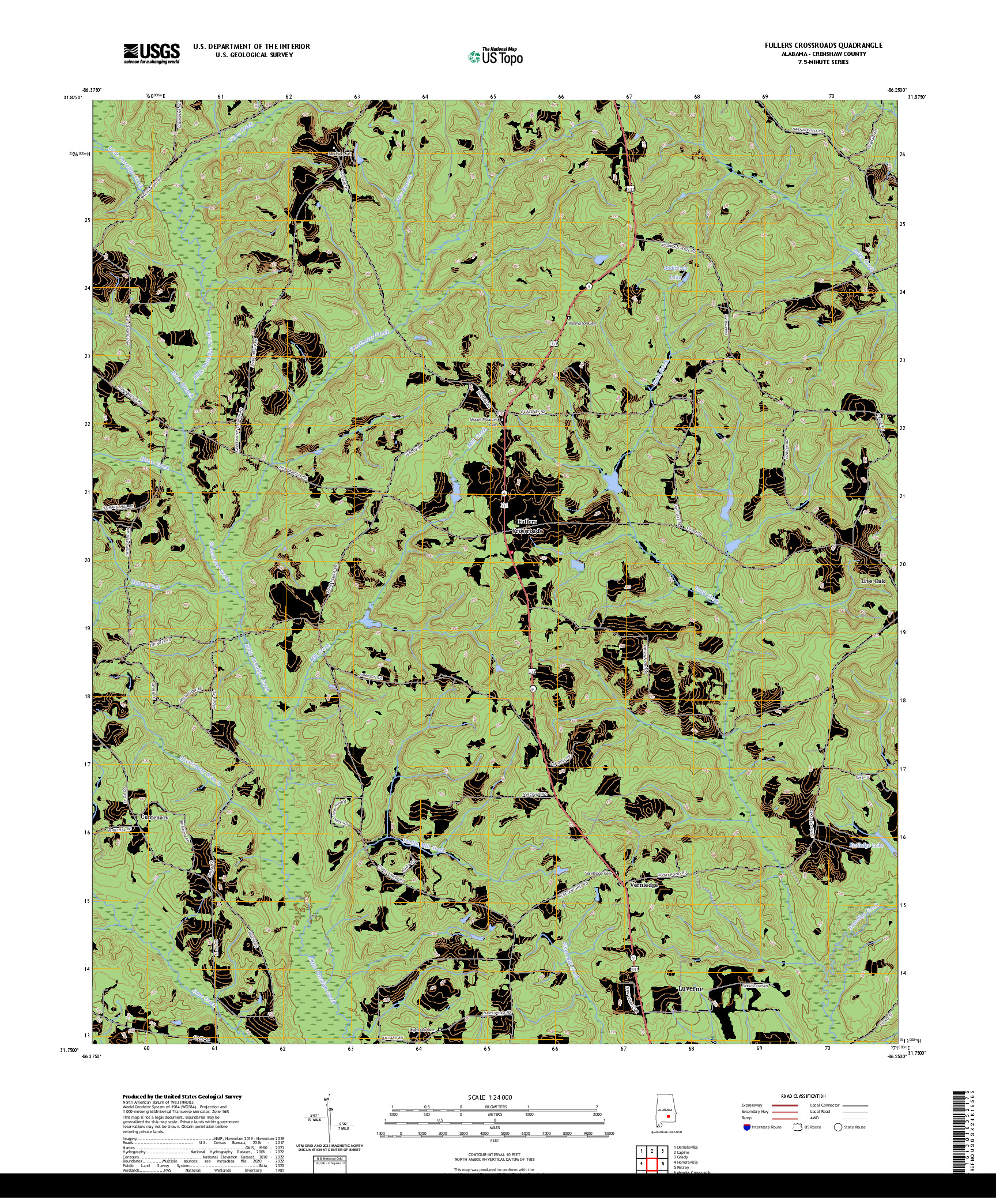 US TOPO 7.5-MINUTE MAP FOR FULLERS CROSSROADS, AL