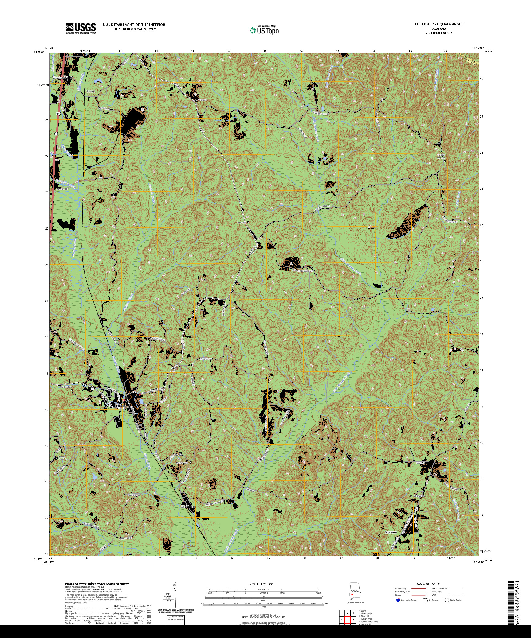 US TOPO 7.5-MINUTE MAP FOR FULTON EAST, AL