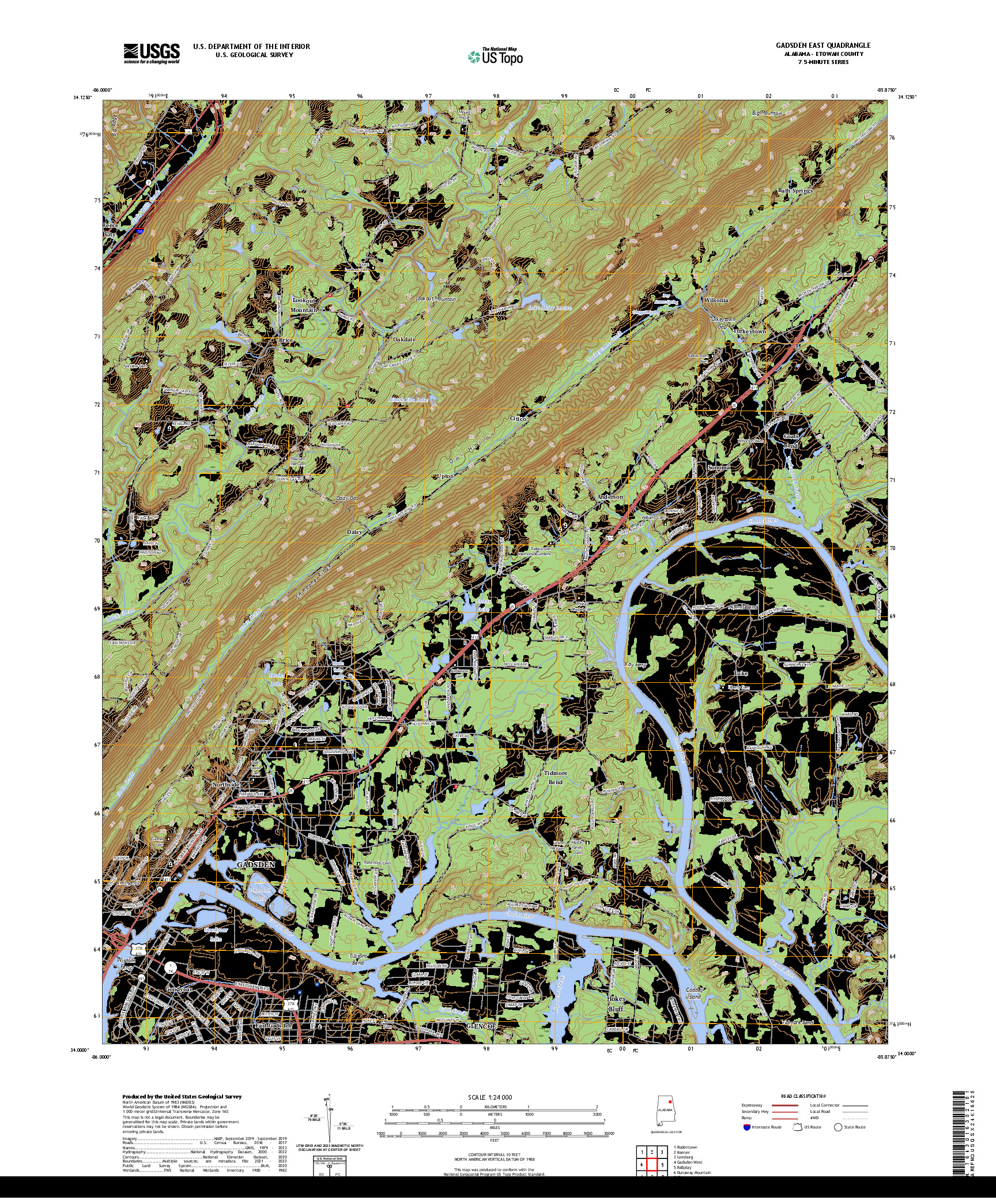 US TOPO 7.5-MINUTE MAP FOR GADSDEN EAST, AL