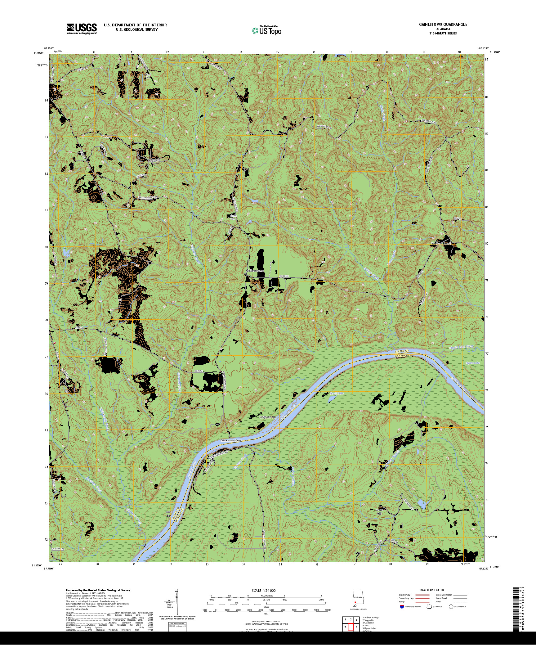 US TOPO 7.5-MINUTE MAP FOR GAINESTOWN, AL