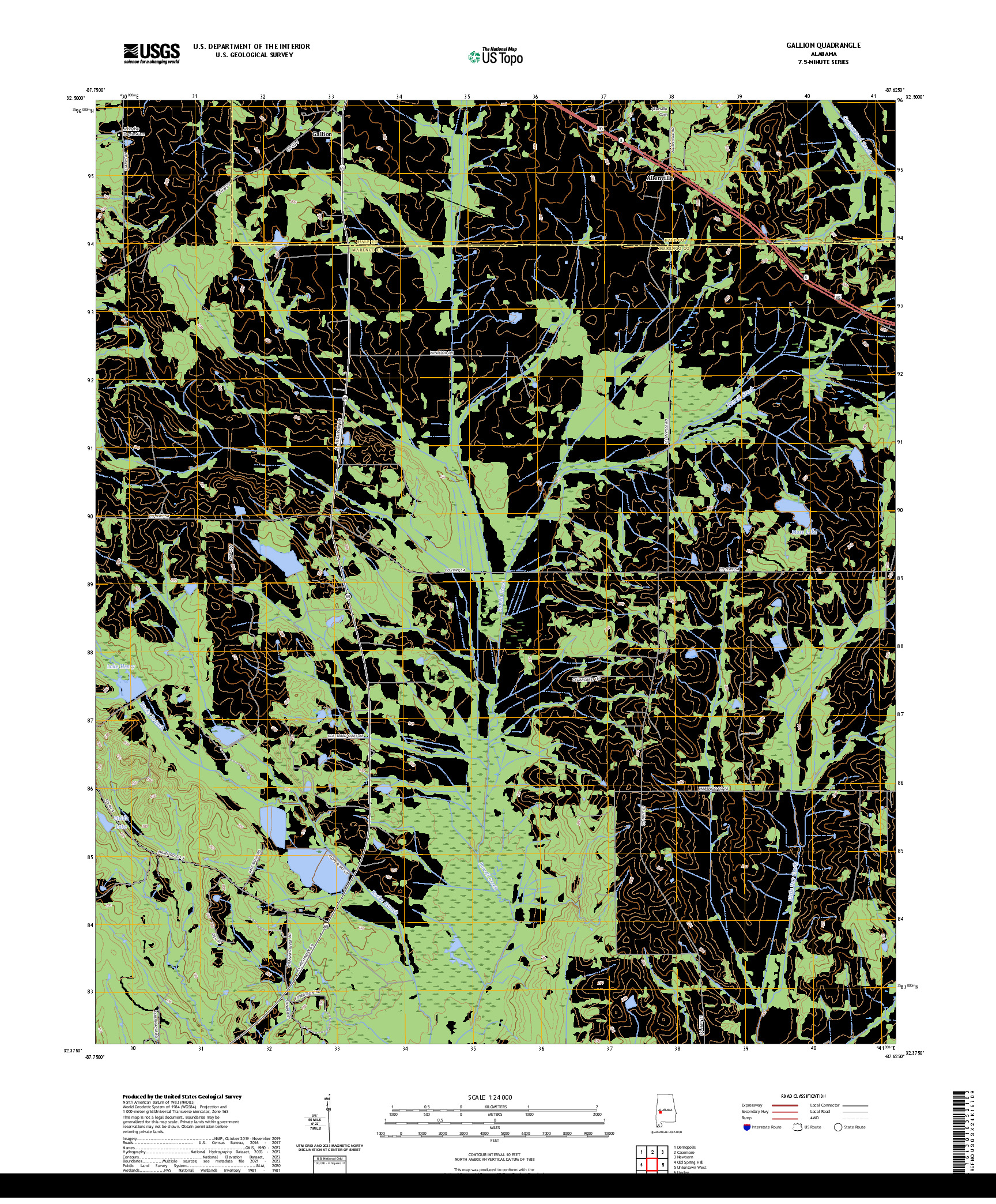 US TOPO 7.5-MINUTE MAP FOR GALLION, AL