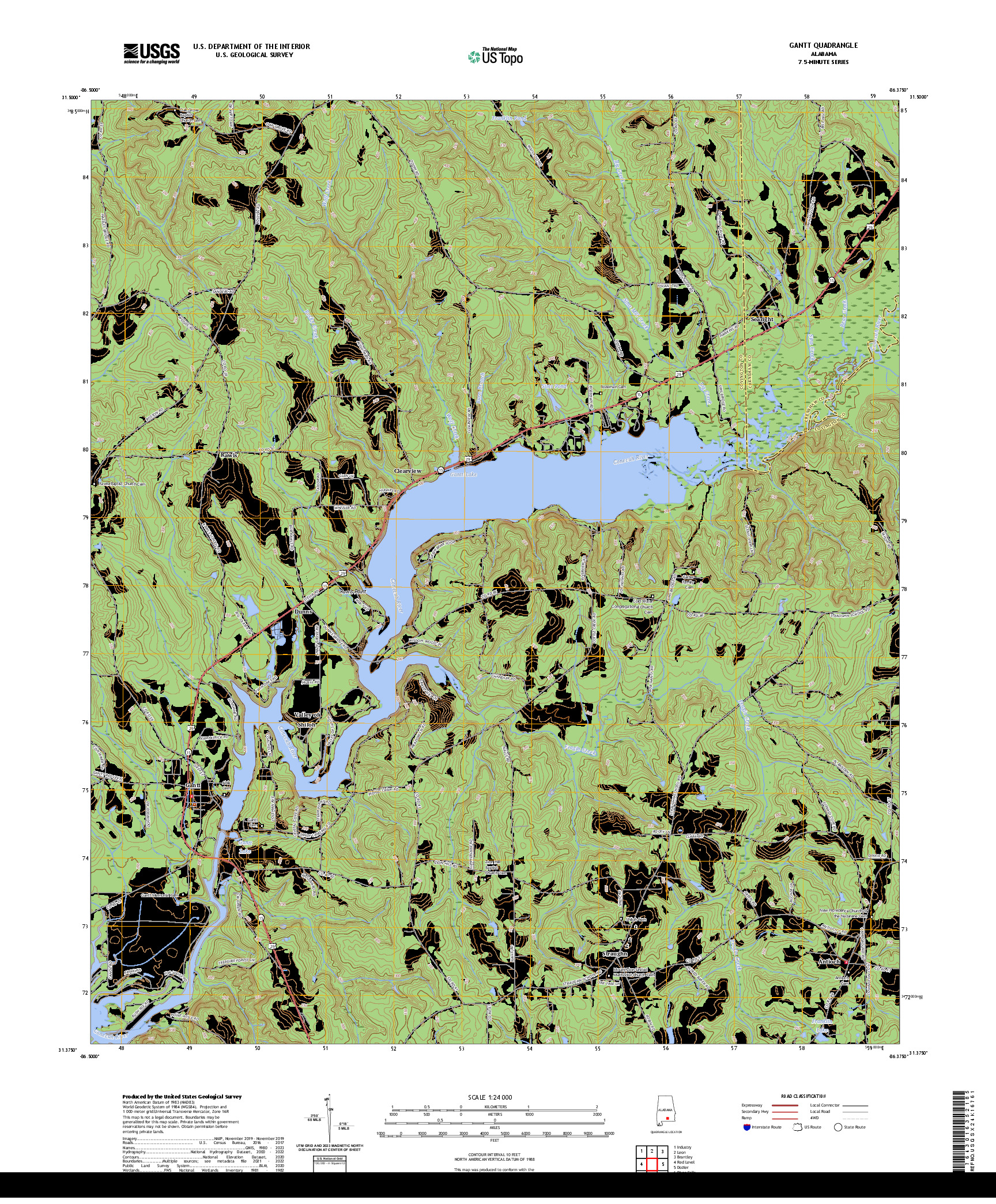 US TOPO 7.5-MINUTE MAP FOR GANTT, AL
