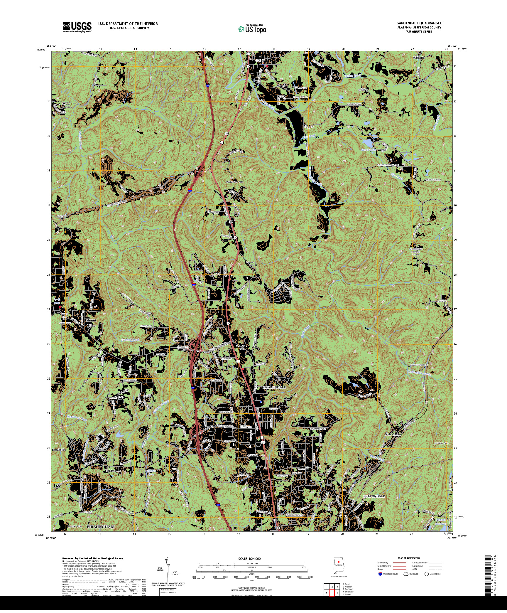 US TOPO 7.5-MINUTE MAP FOR GARDENDALE, AL