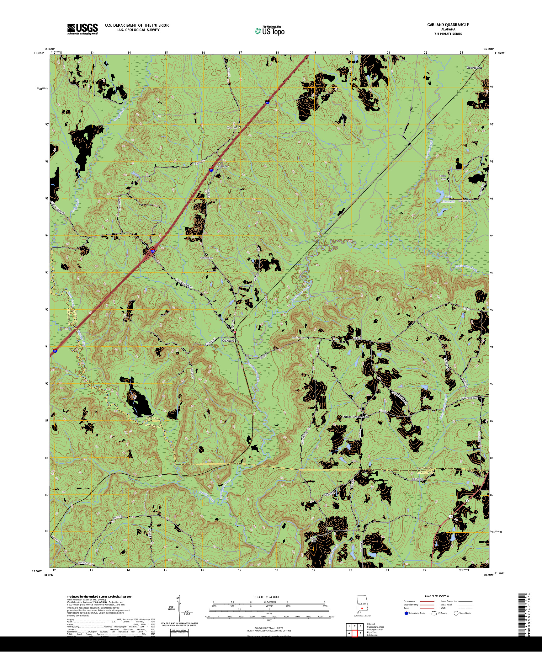 US TOPO 7.5-MINUTE MAP FOR GARLAND, AL