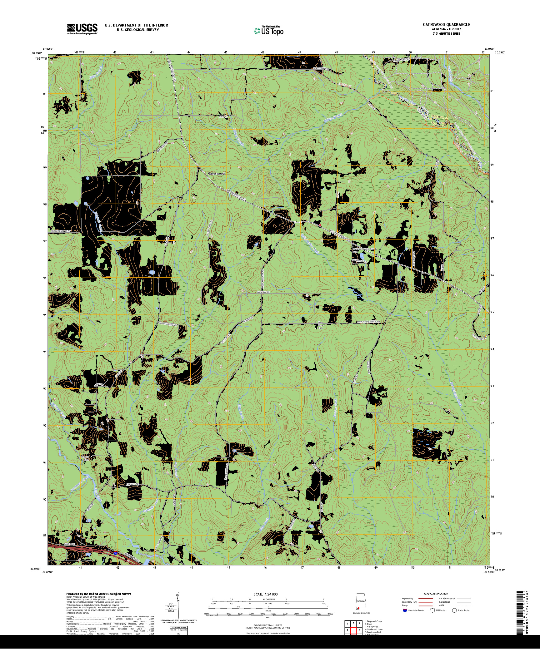 US TOPO 7.5-MINUTE MAP FOR GATESWOOD, AL,FL
